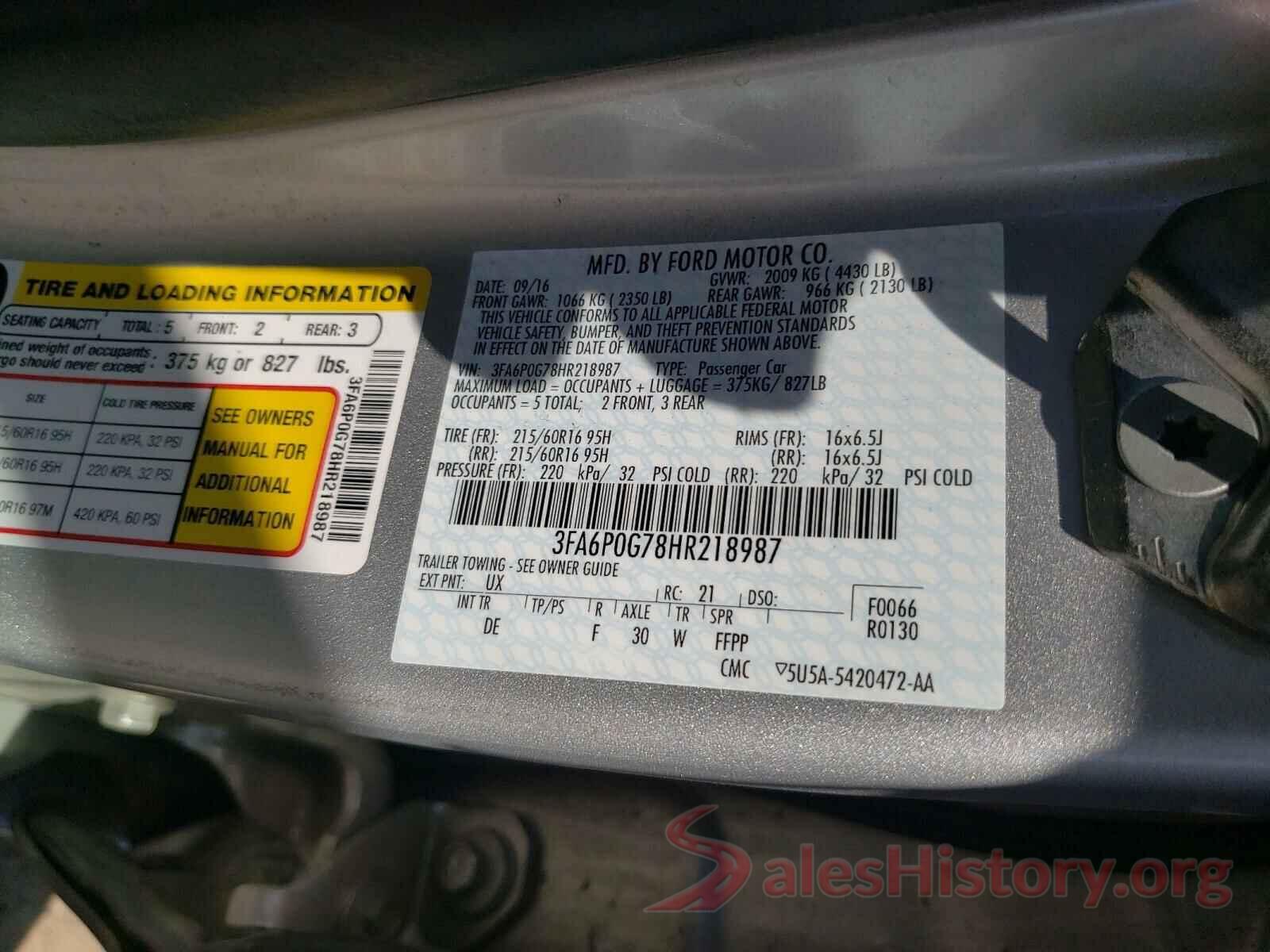 3FA6P0G78HR218987 2017 FORD FUSION