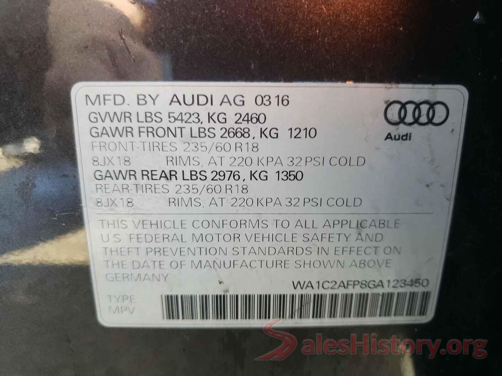 WA1C2AFP8GA123450 2016 AUDI Q5