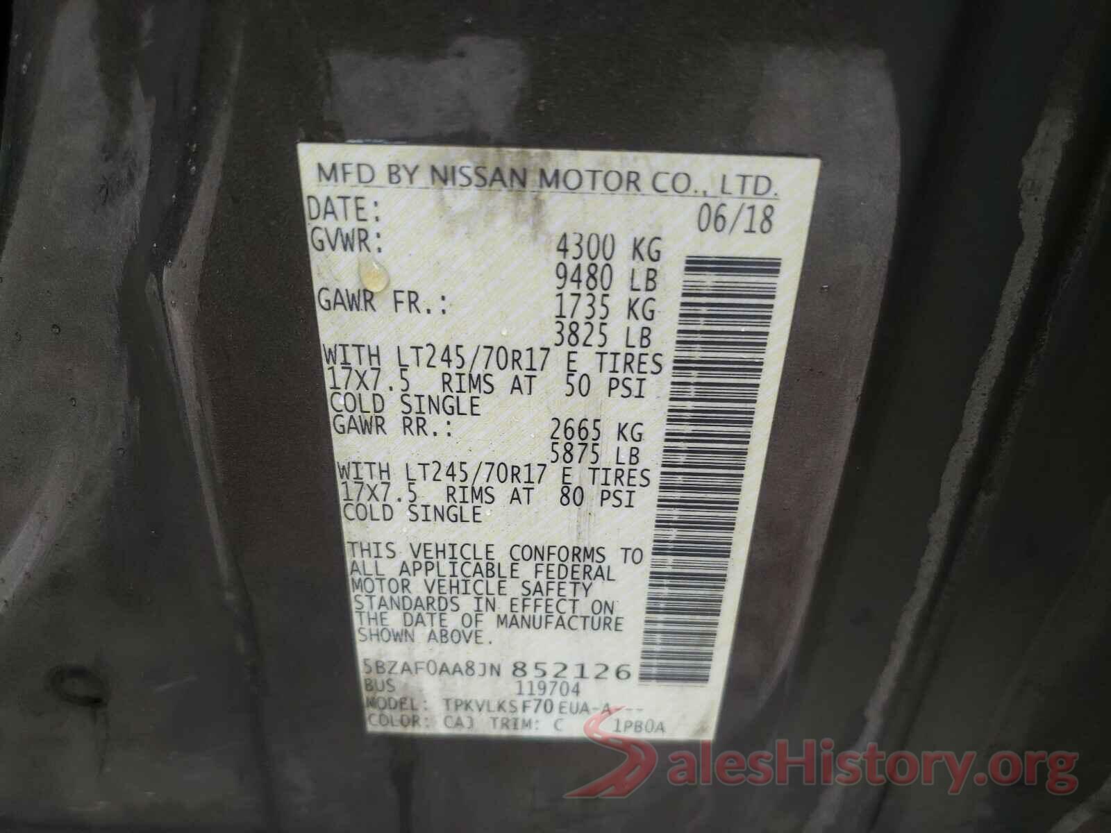 5BZAF0AA8JN852126 2018 NISSAN NV