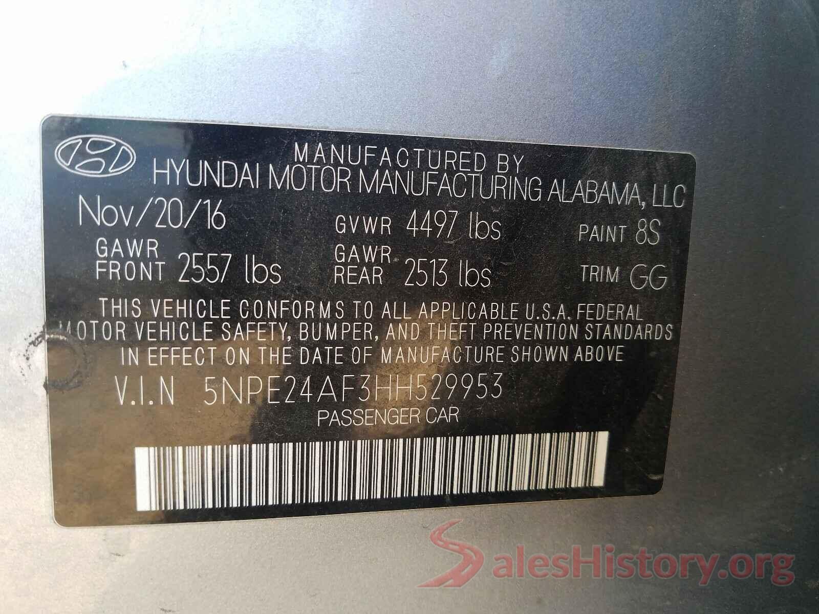 5NPE24AF3HH529953 2017 HYUNDAI SONATA