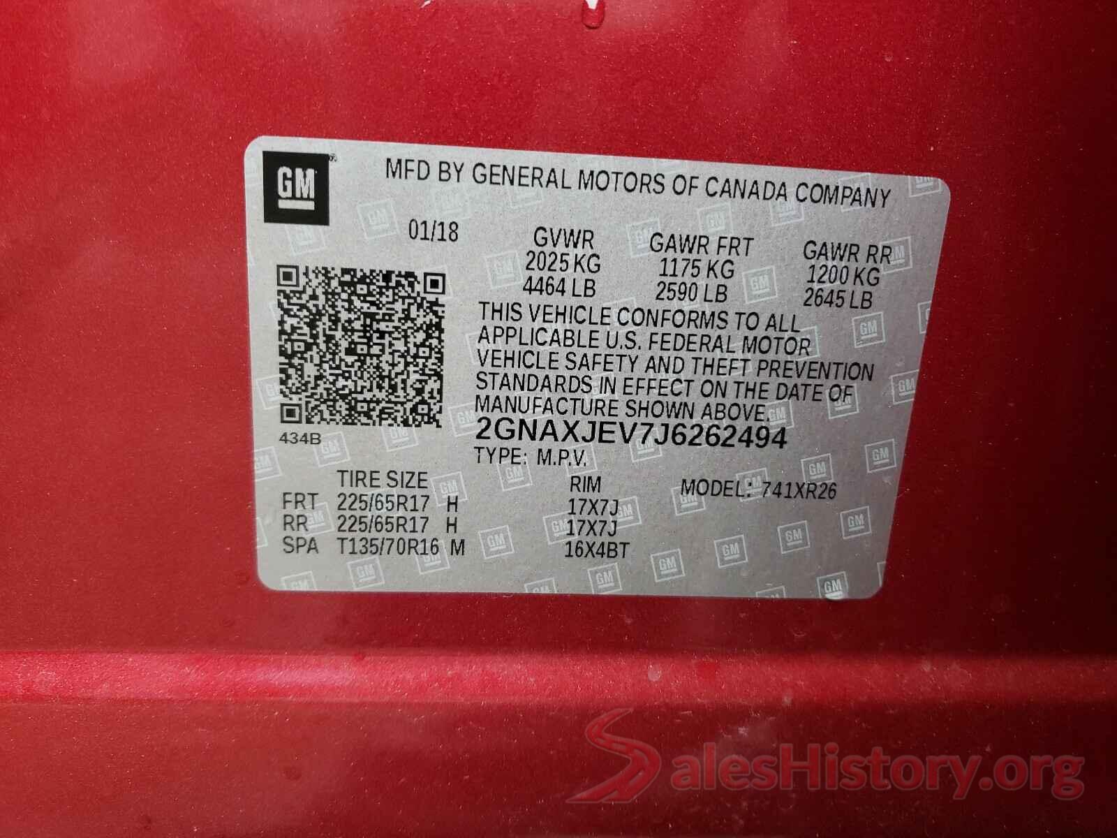 2GNAXJEV7J6262494 2018 CHEVROLET EQUINOX