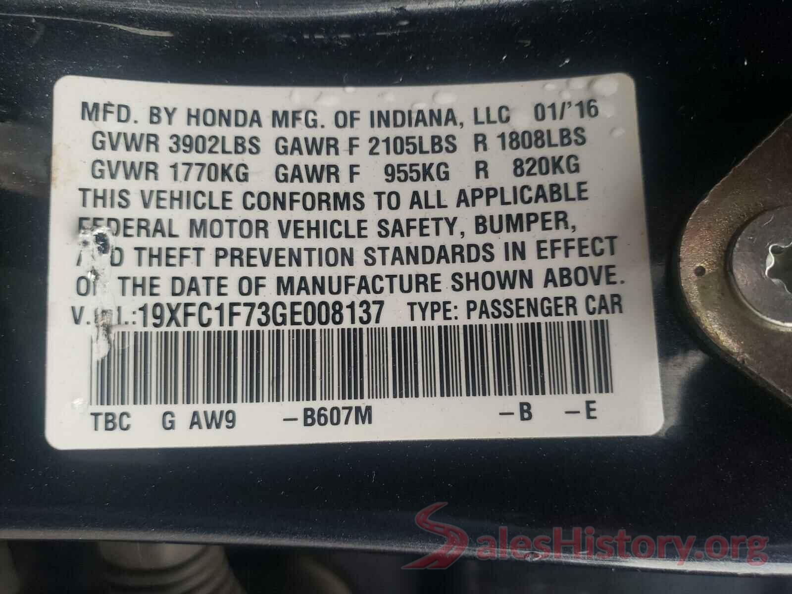 19XFC1F73GE008137 2016 HONDA CIVIC