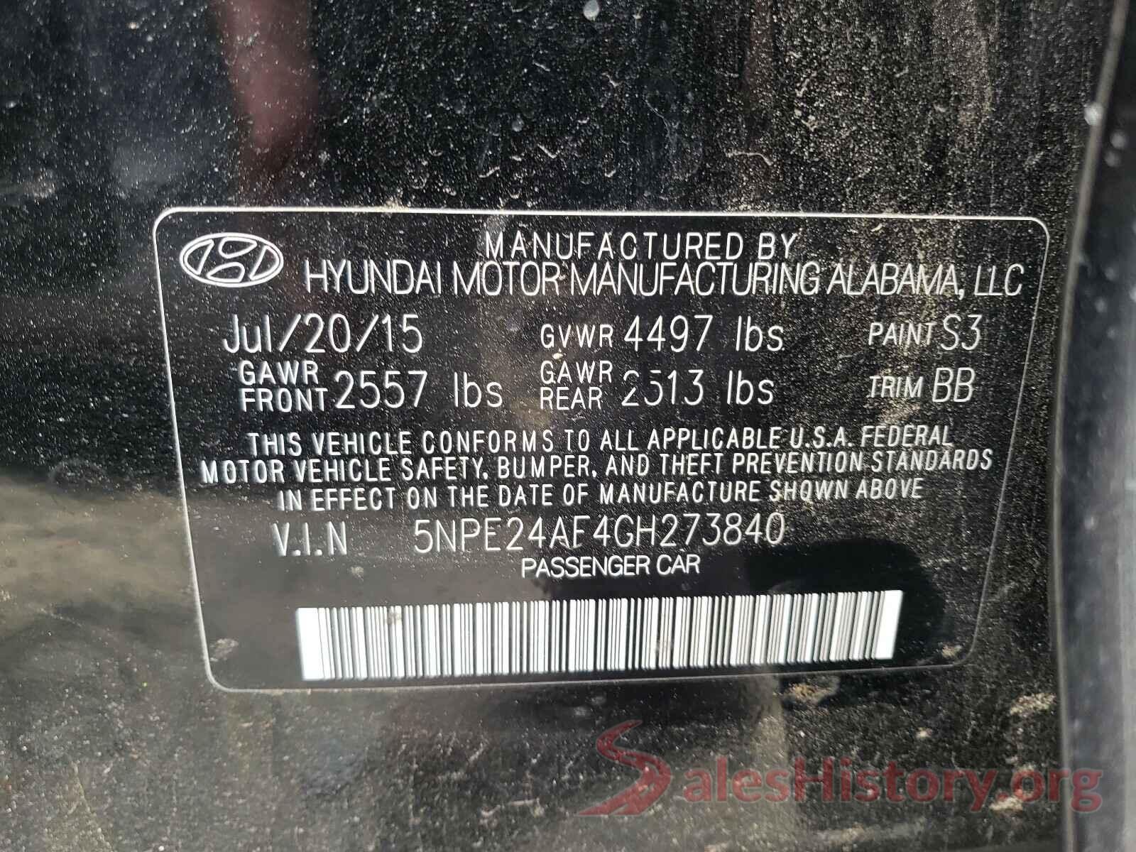 5NPE24AF4GH273840 2016 HYUNDAI SONATA