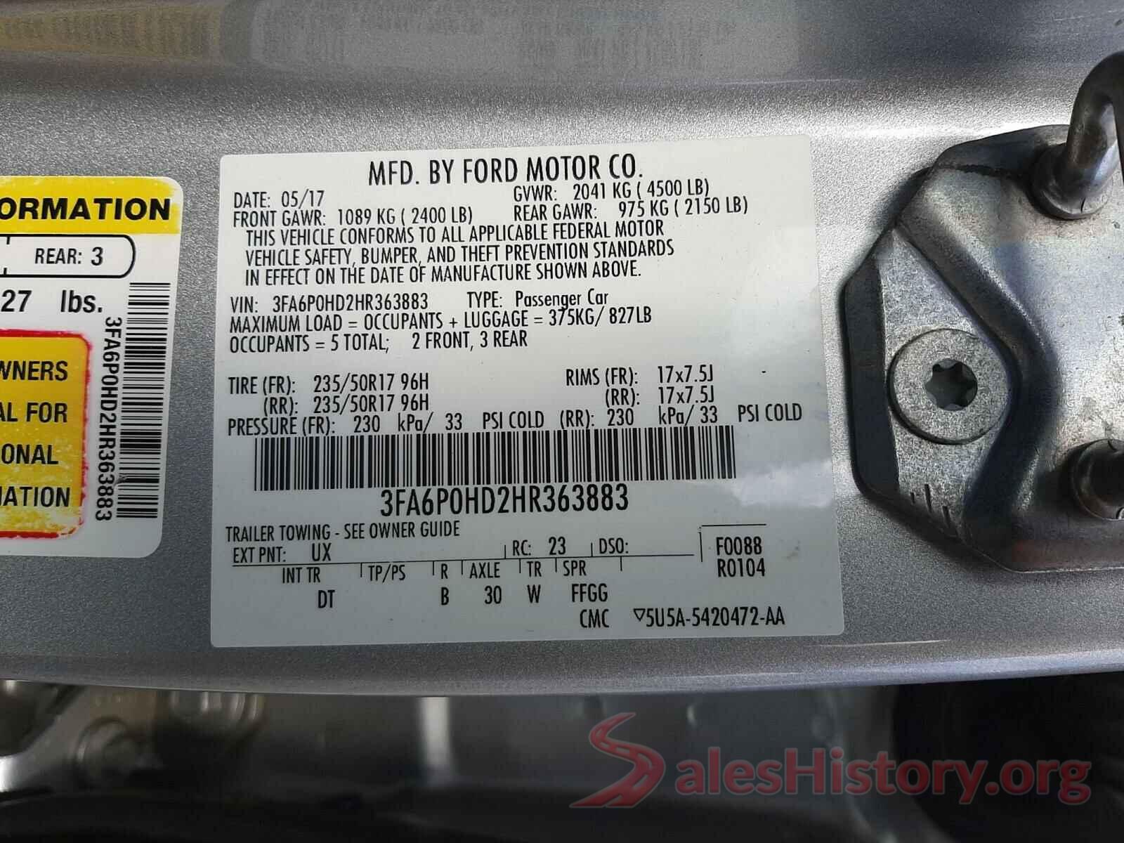 3FA6P0HD2HR363883 2017 FORD FUSION