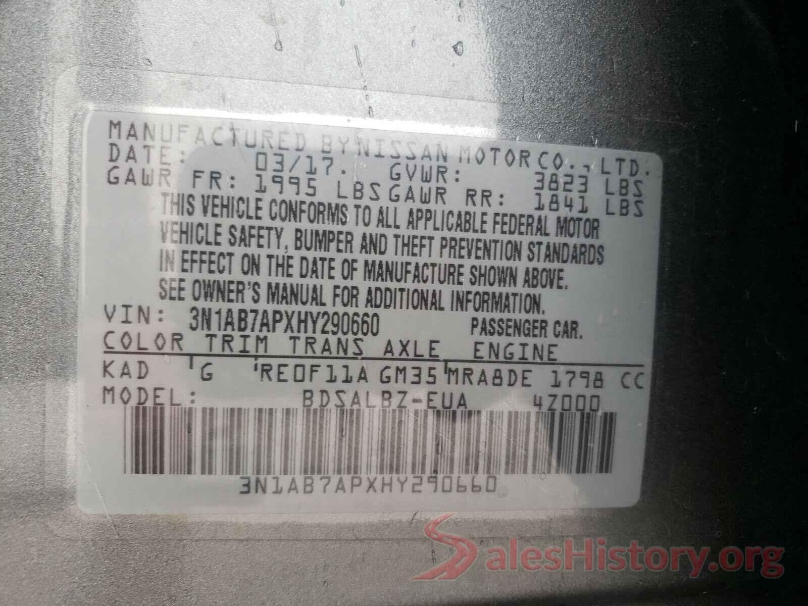 3N1AB7APXHY290660 2017 NISSAN SENTRA