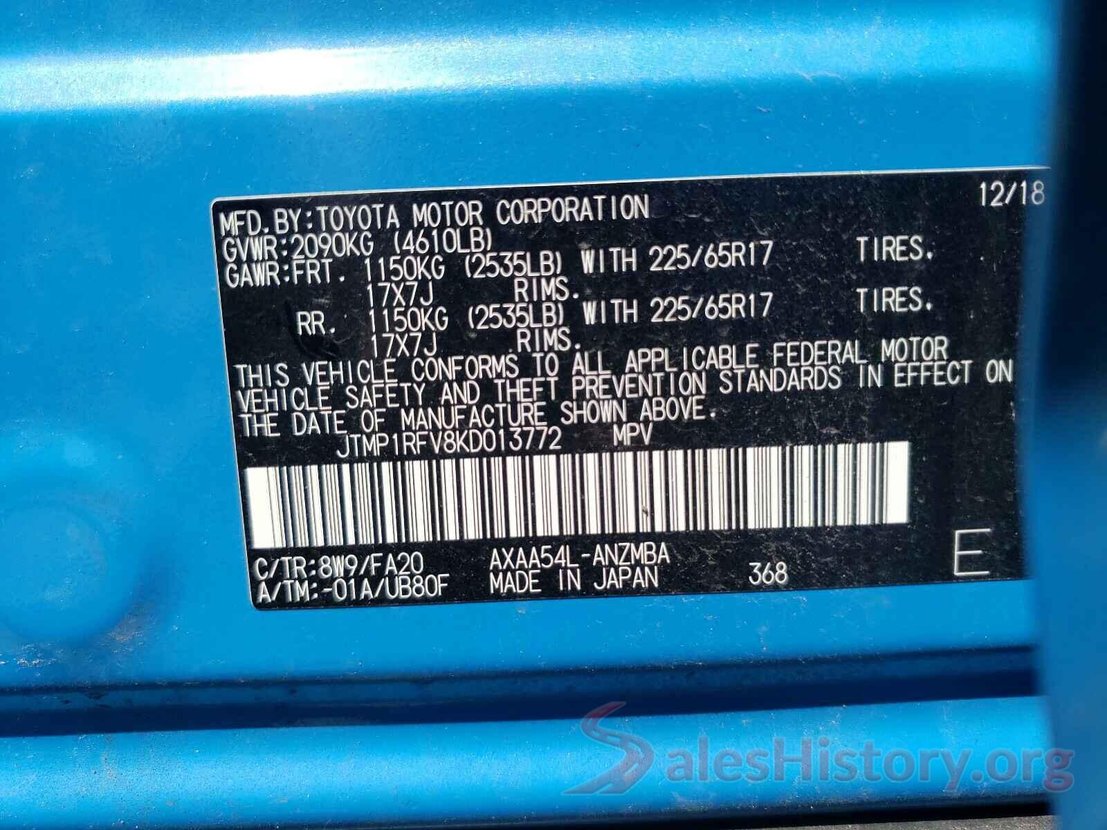 JTMP1RFV8KD013772 2019 TOYOTA RAV4