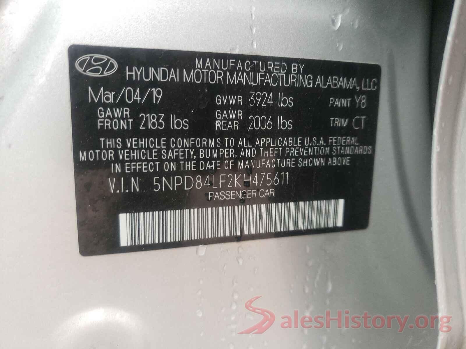 5NPD84LF2KH475611 2019 HYUNDAI ELANTRA