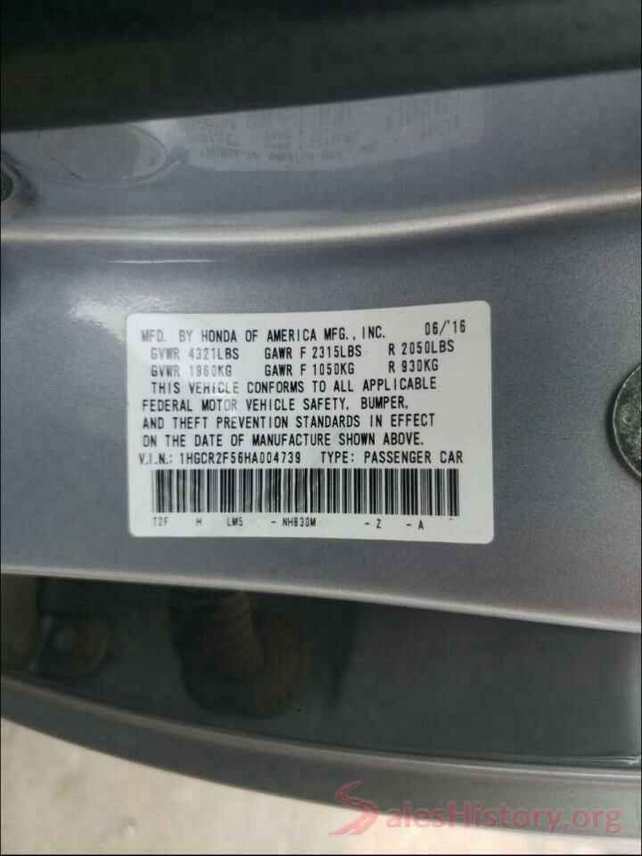 1HGCR2F56HA004739 2017 HONDA ACCORD