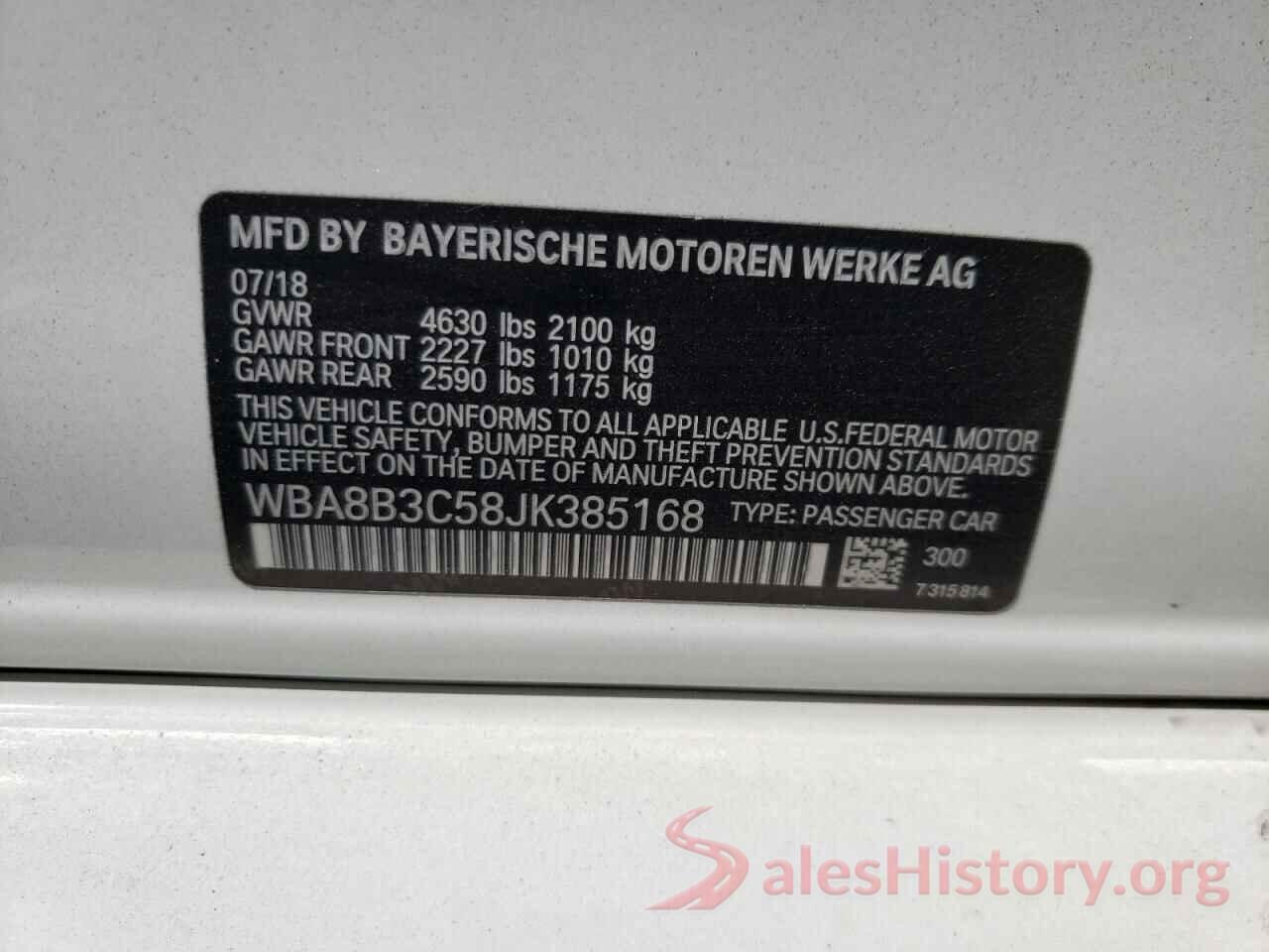 WBA8B3C58JK385168 2018 BMW 3 SERIES