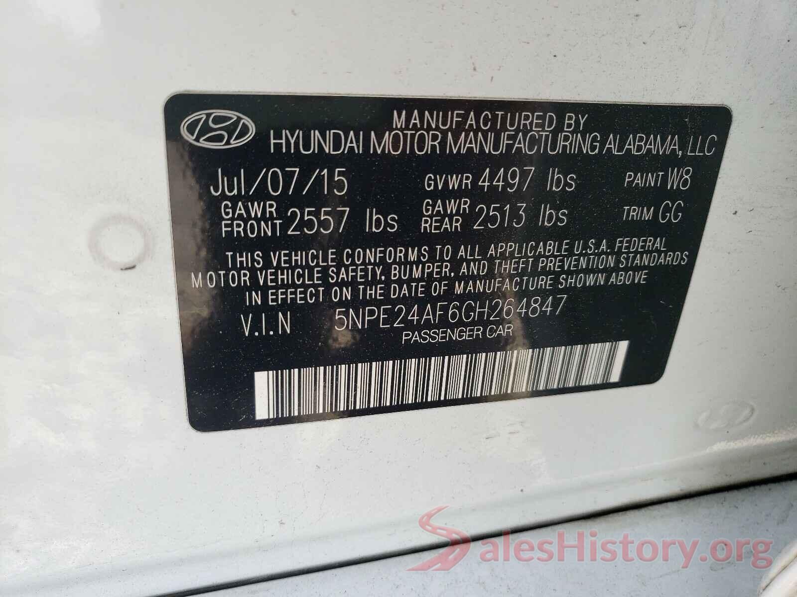 5NPE24AF6GH264847 2016 HYUNDAI SONATA