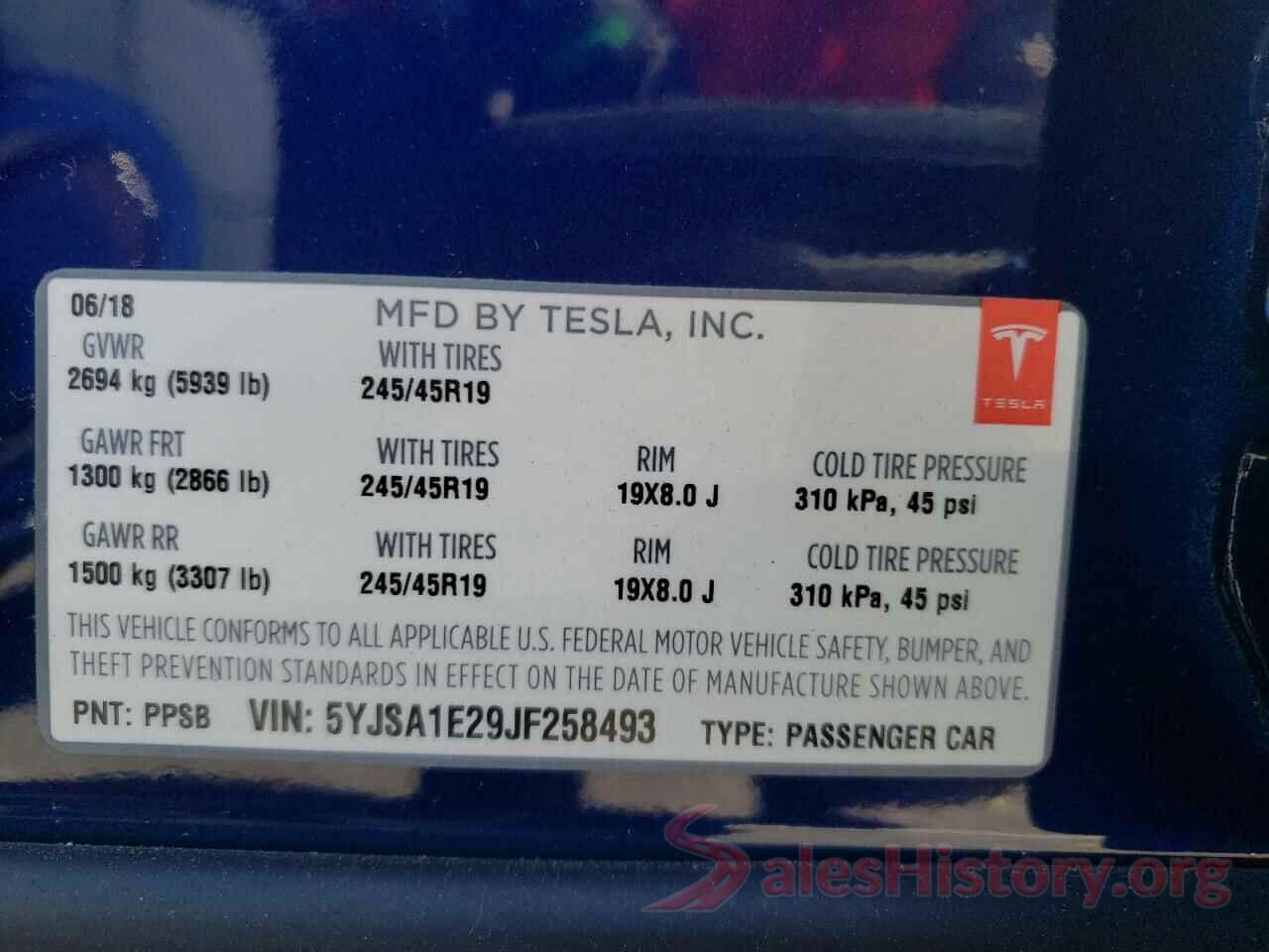 5YJSA1E29JF258493 2018 TESLA MODEL S