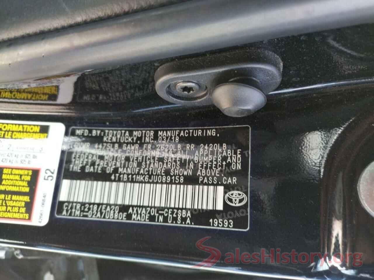 4T1B11HK6JU089158 2018 TOYOTA CAMRY