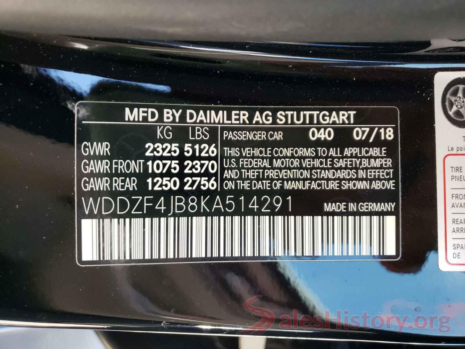 WDDZF4JB8KA514291 2019 MERCEDES-BENZ E CLASS