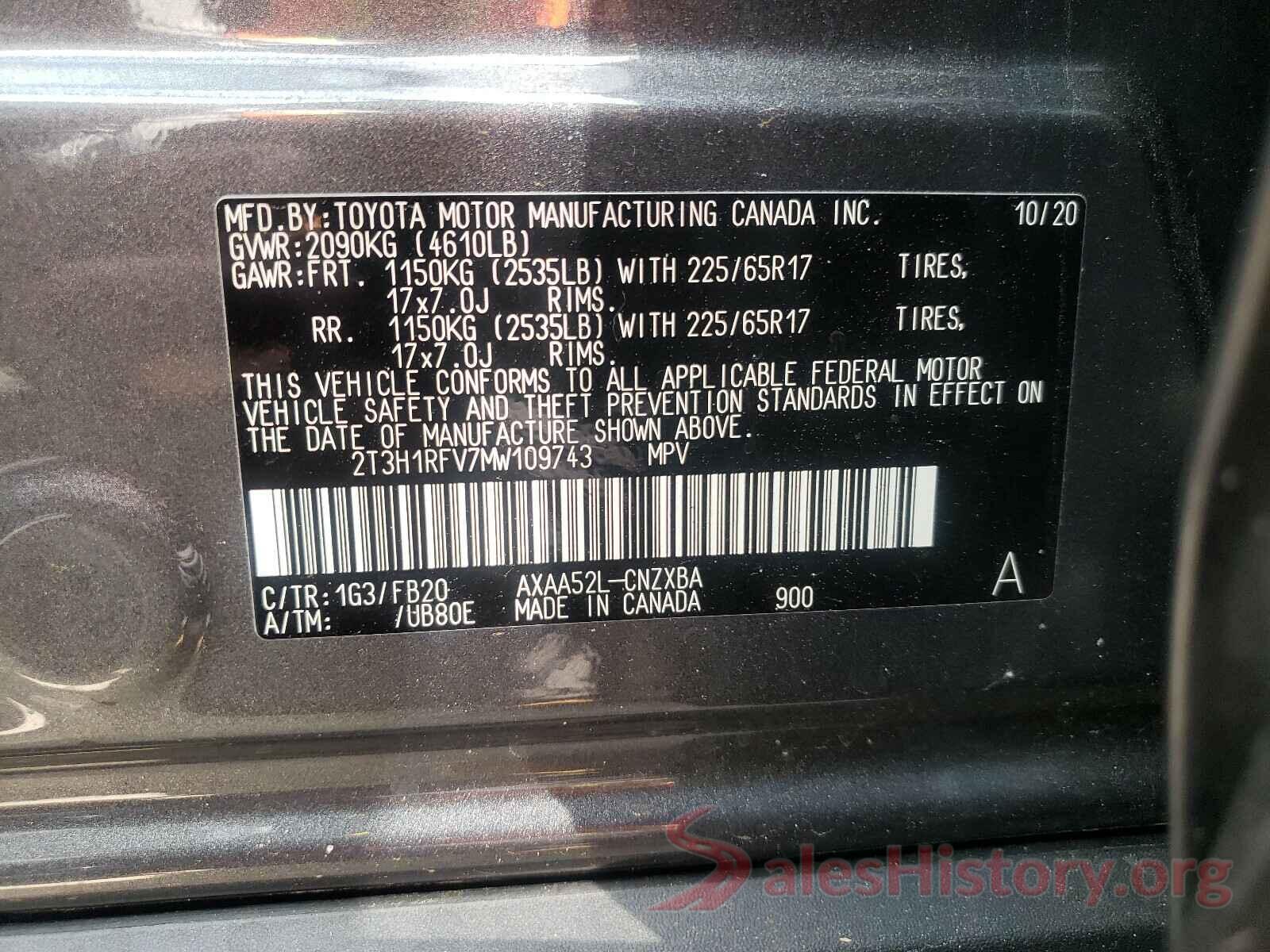 2T3H1RFV7MW109743 2021 TOYOTA RAV4