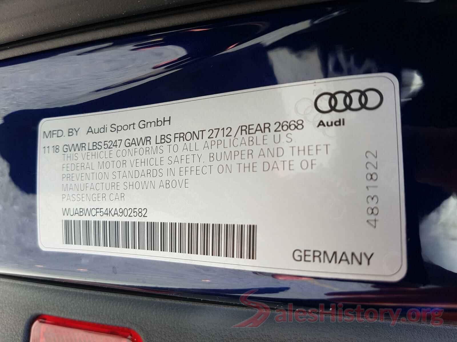 WUABWCF54KA902582 2019 AUDI S5/RS5