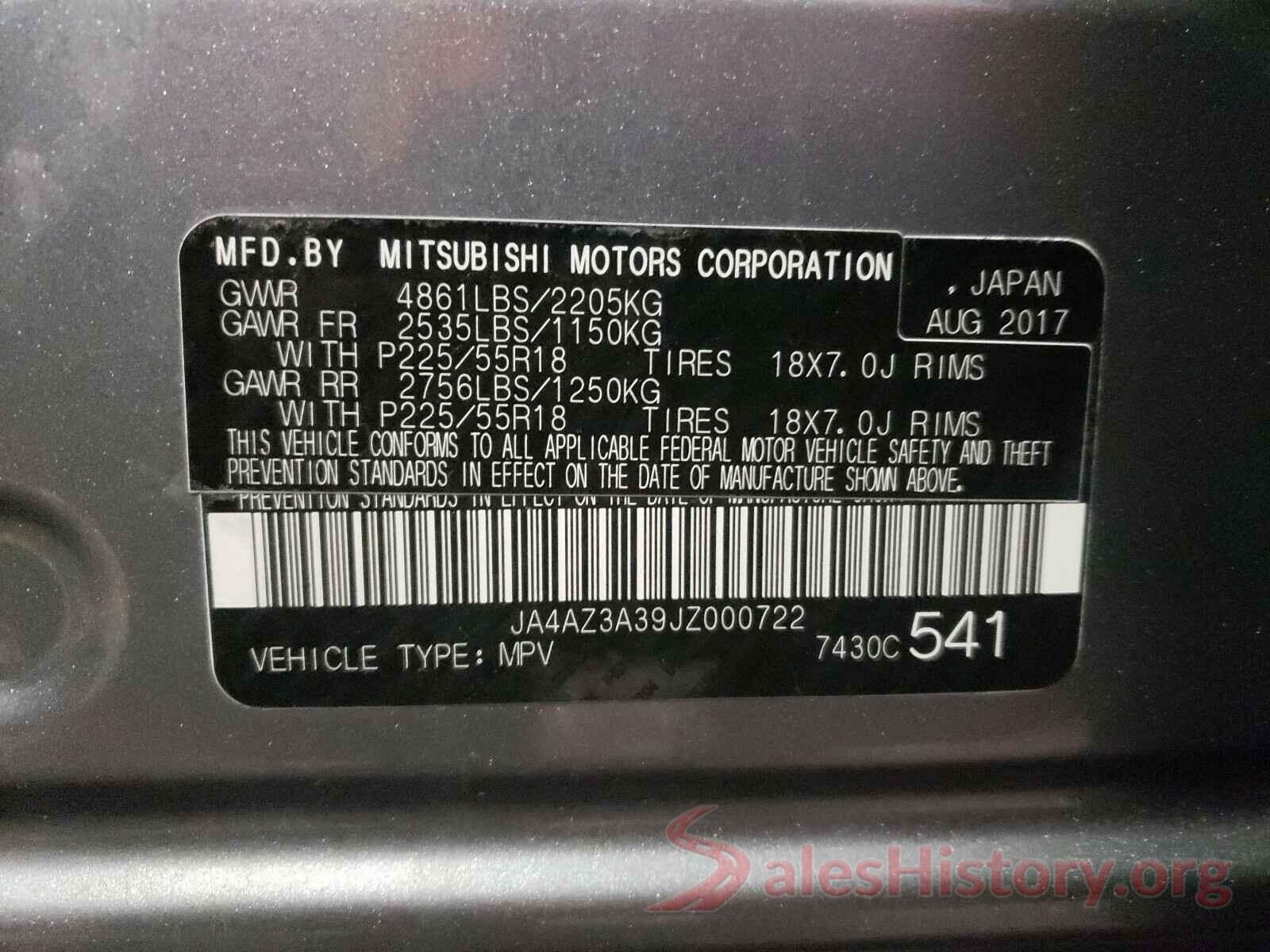 JA4AZ3A39JZ000722 2018 MITSUBISHI OUTLANDER