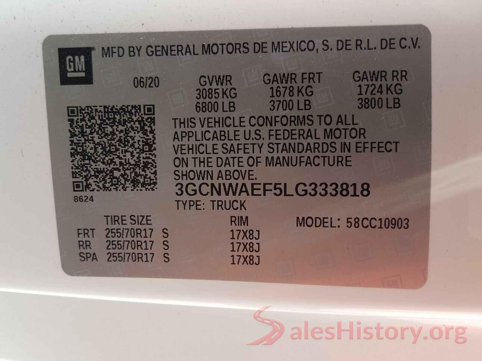 3GCNWAEF5LG333818 2020 CHEVROLET SILVERADO