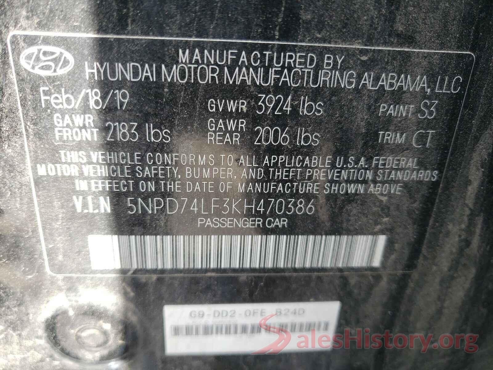 5NPD74LF3KH470386 2019 HYUNDAI ELANTRA