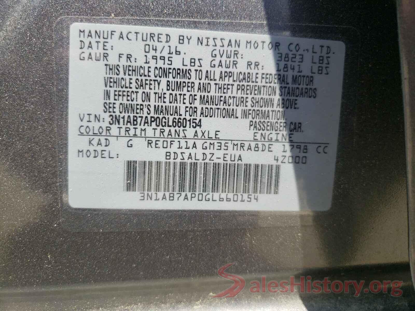 3N1AB7AP0GL660154 2016 NISSAN SENTRA