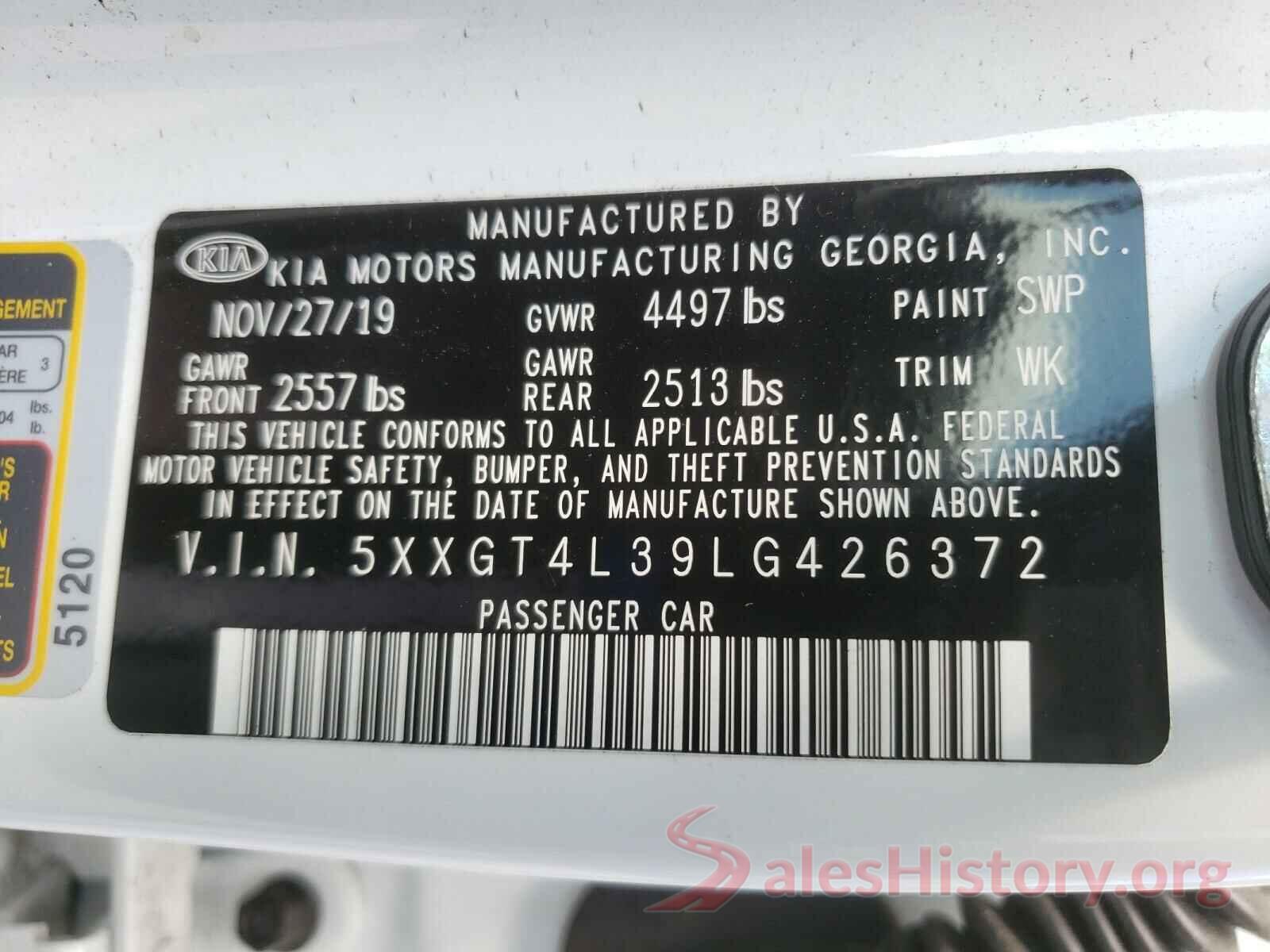 5XXGT4L39LG426372 2020 KIA OPTIMA