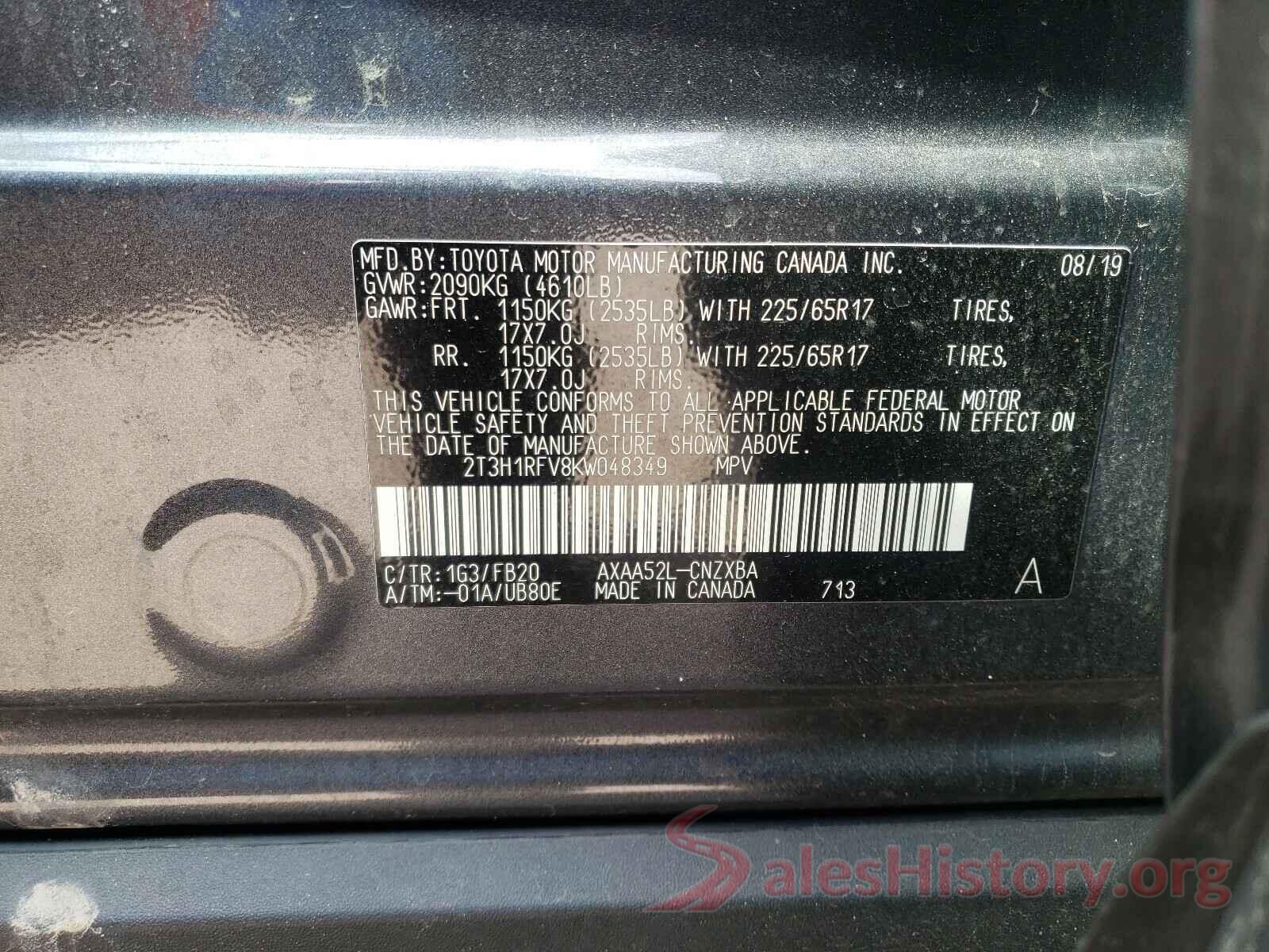 2T3H1RFV8KW048349 2019 TOYOTA RAV4