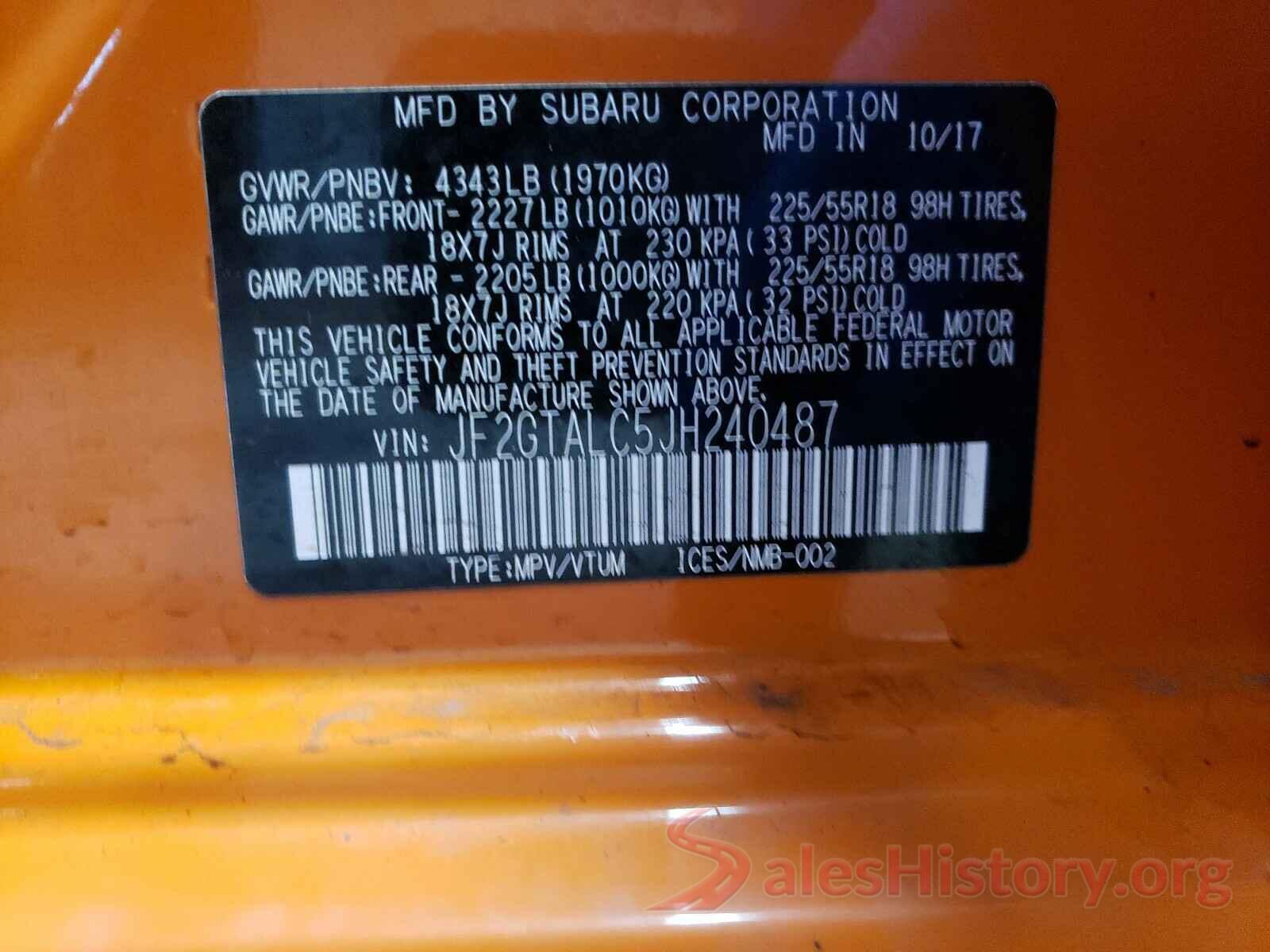 JF2GTALC5JH240487 2018 SUBARU CROSSTREK