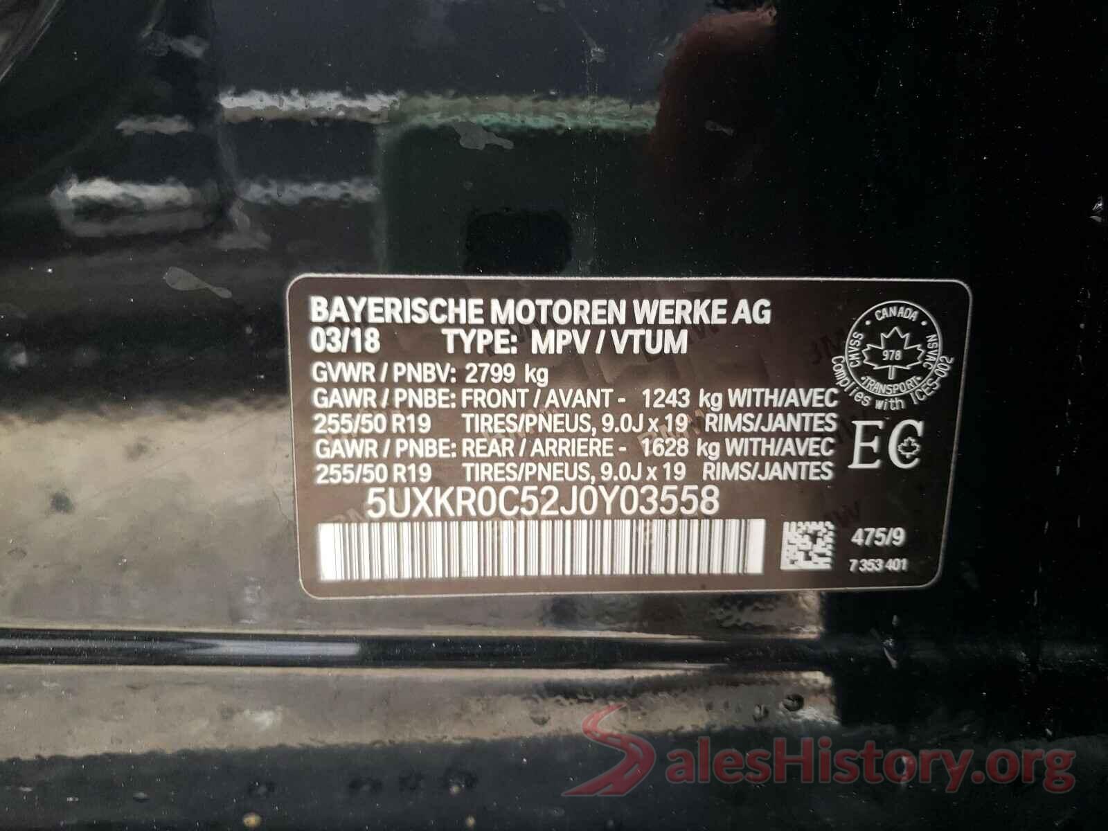 5UXKR0C52J0Y03558 2018 BMW X5