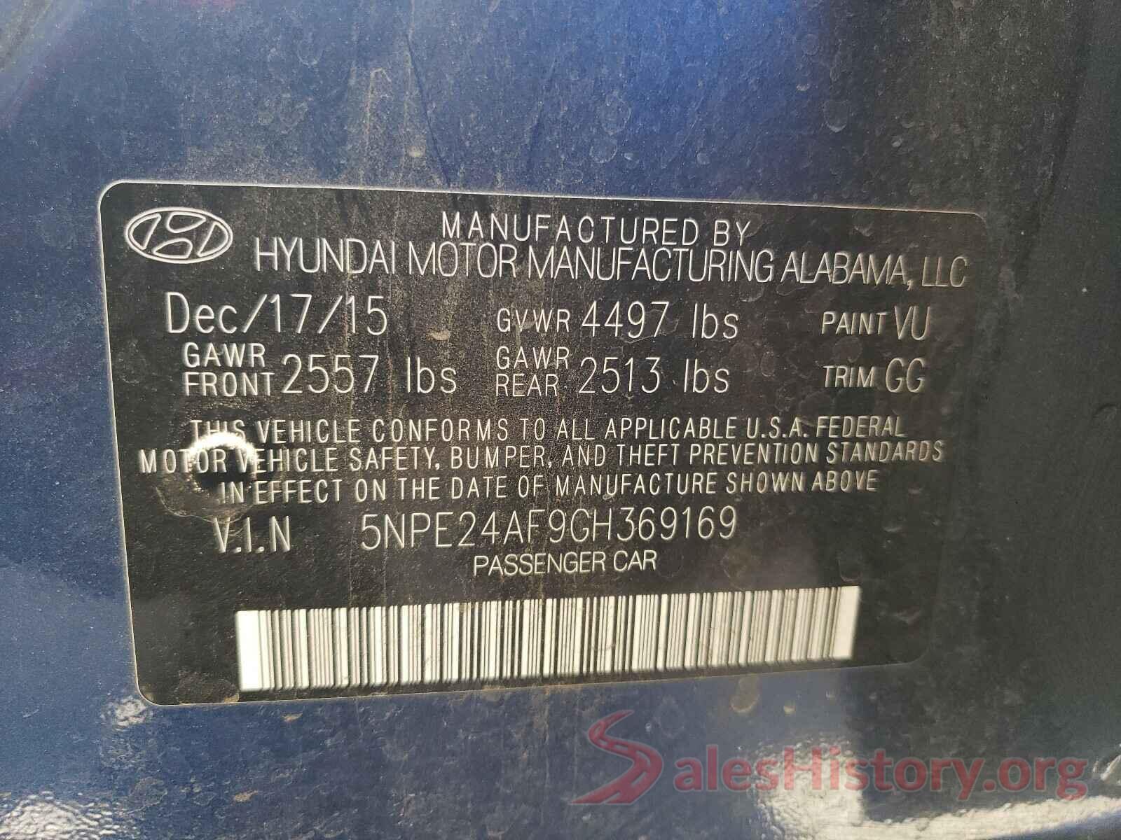 5NPE24AF9GH369169 2016 HYUNDAI SONATA