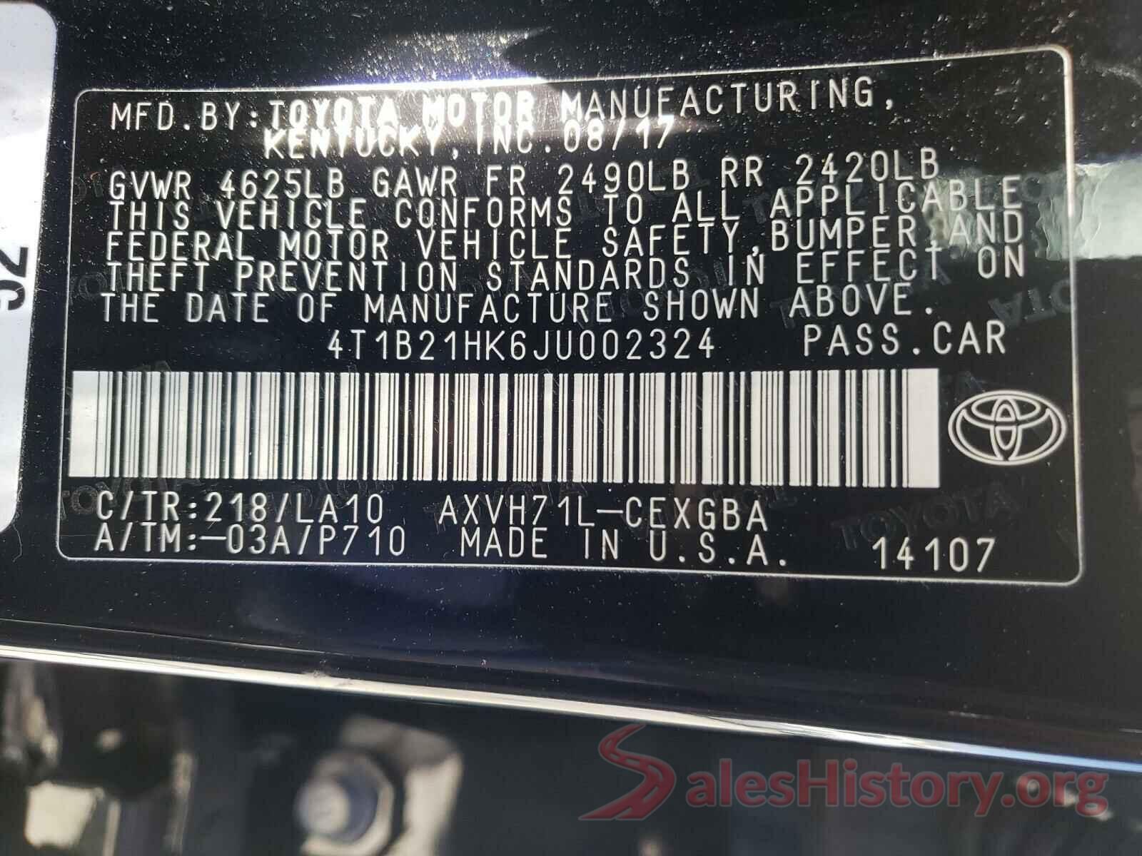 4T1B21HK6JU002324 2018 TOYOTA CAMRY