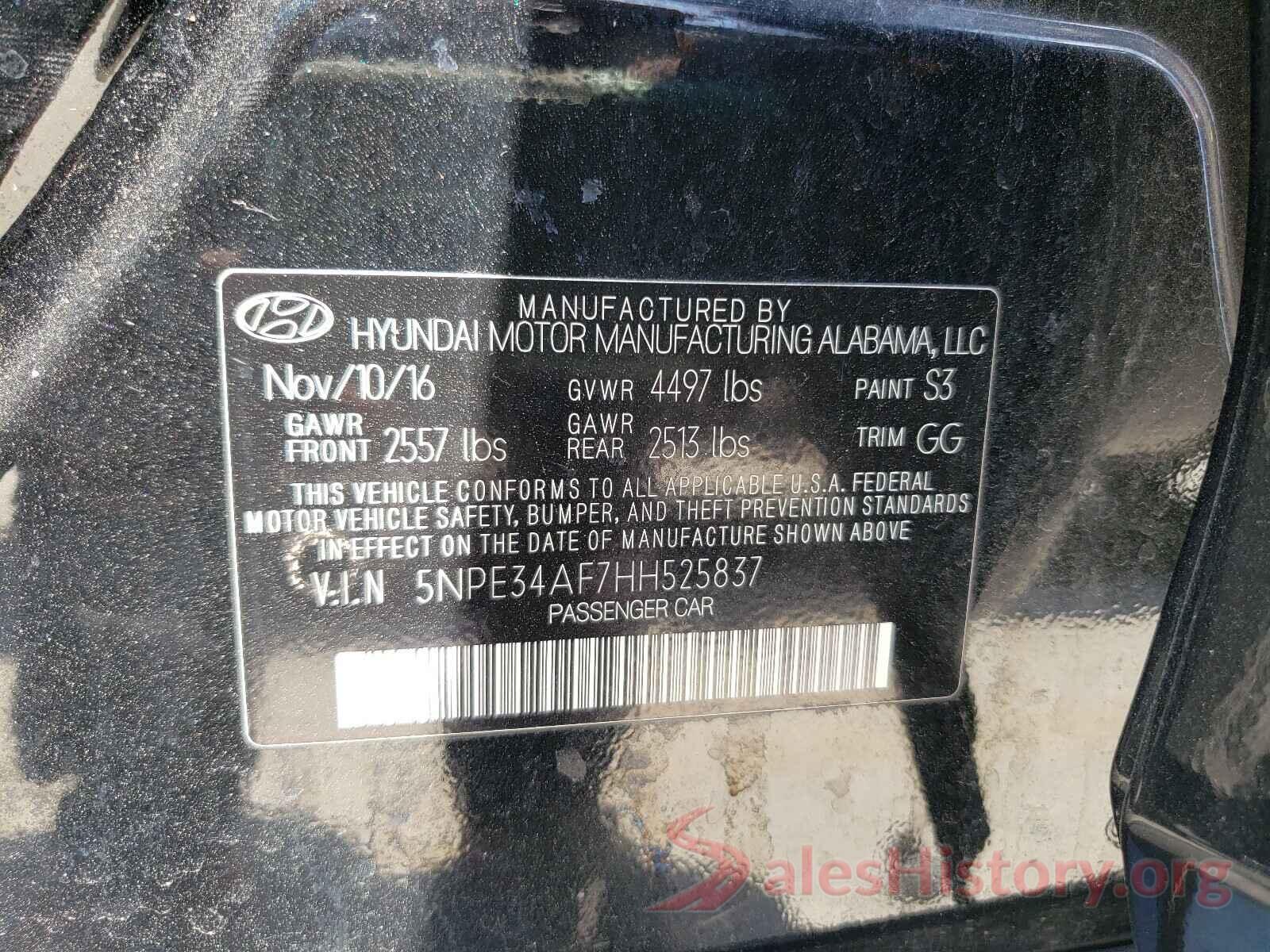 5NPE34AF7HH525837 2017 HYUNDAI SONATA