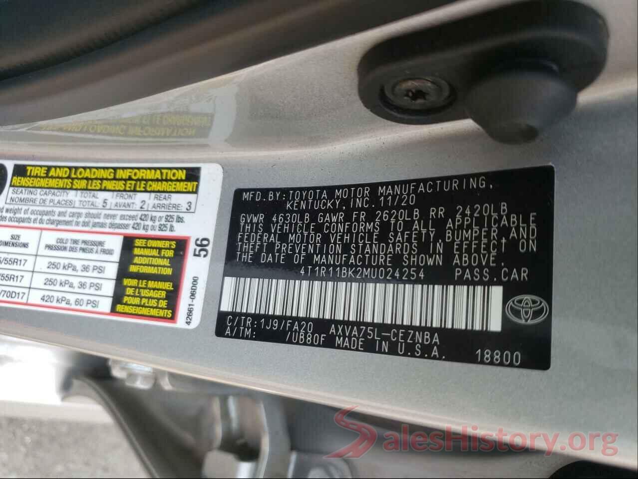 4T1R11BK2MU024254 2021 TOYOTA CAMRY