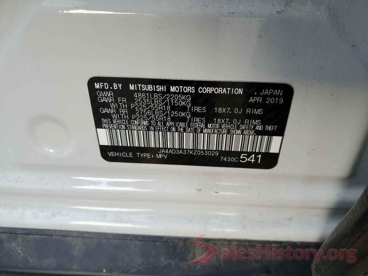 JA4AD3A37KZ053029 2019 MITSUBISHI OUTLANDER