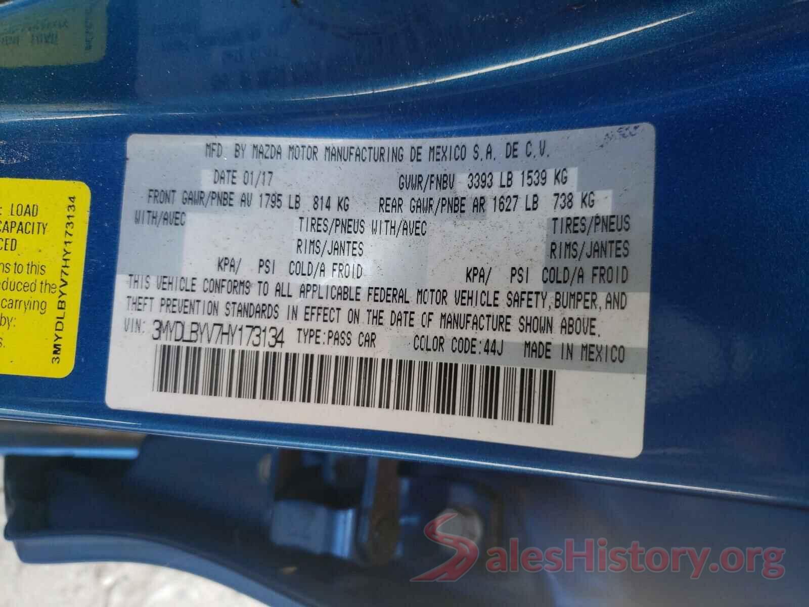 3MYDLBYV7HY173134 2017 TOYOTA YARIS