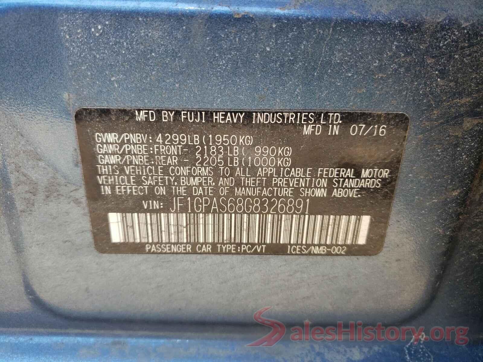 JF1GPAS68G8326891 2016 SUBARU IMPREZA