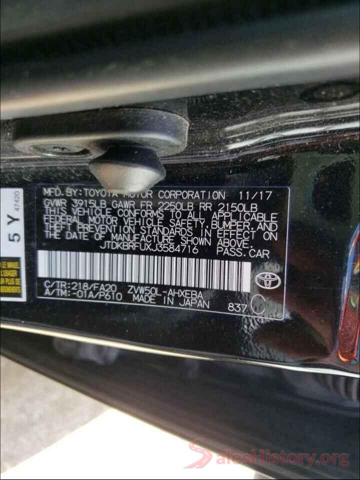 JTDKBRFUXJ3584716 2018 TOYOTA PRIUS