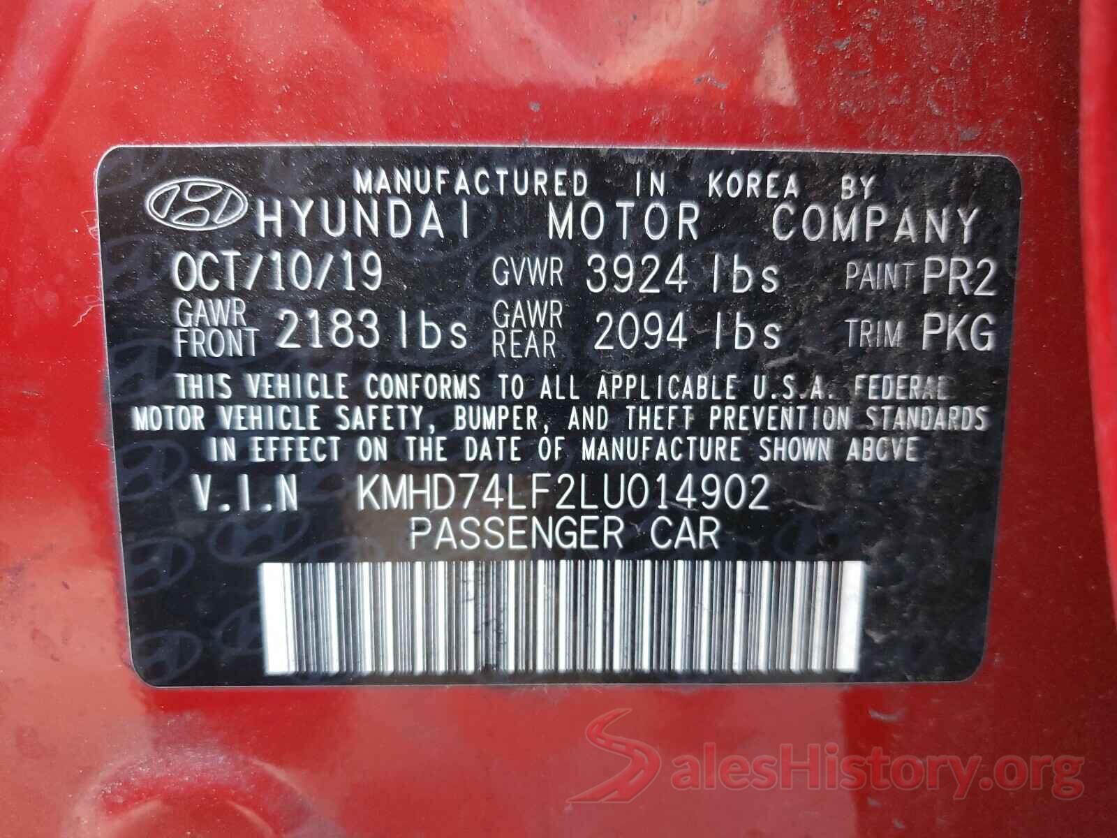 KMHD74LF2LU014902 2020 HYUNDAI ELANTRA