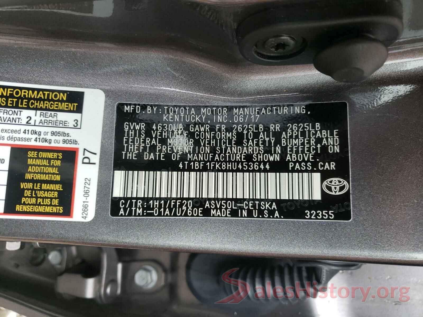 4T1BF1FK8HU453644 2017 TOYOTA CAMRY