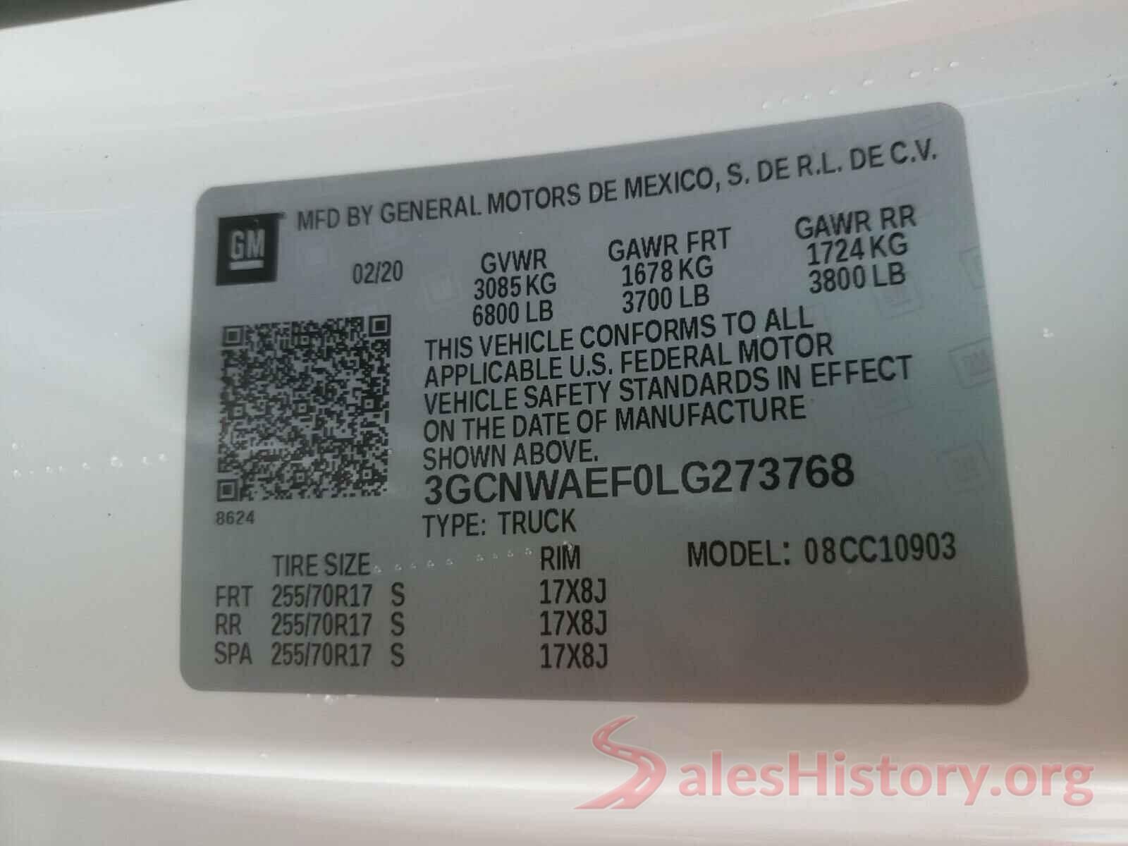 3GCNWAEF0LG273768 2020 CHEVROLET SILVERADO