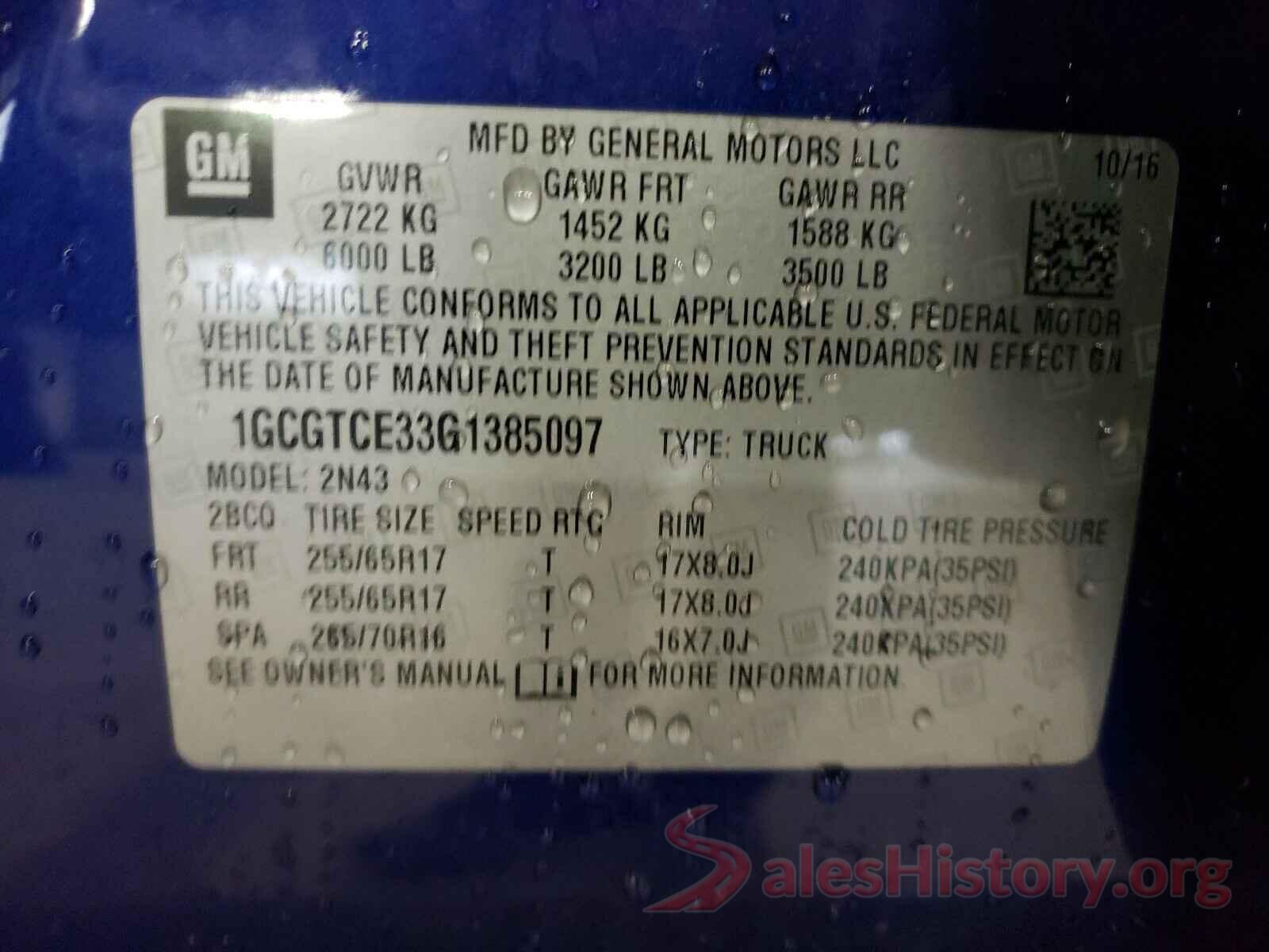 1GCGTCE33G1385097 2016 CHEVROLET COLORADO