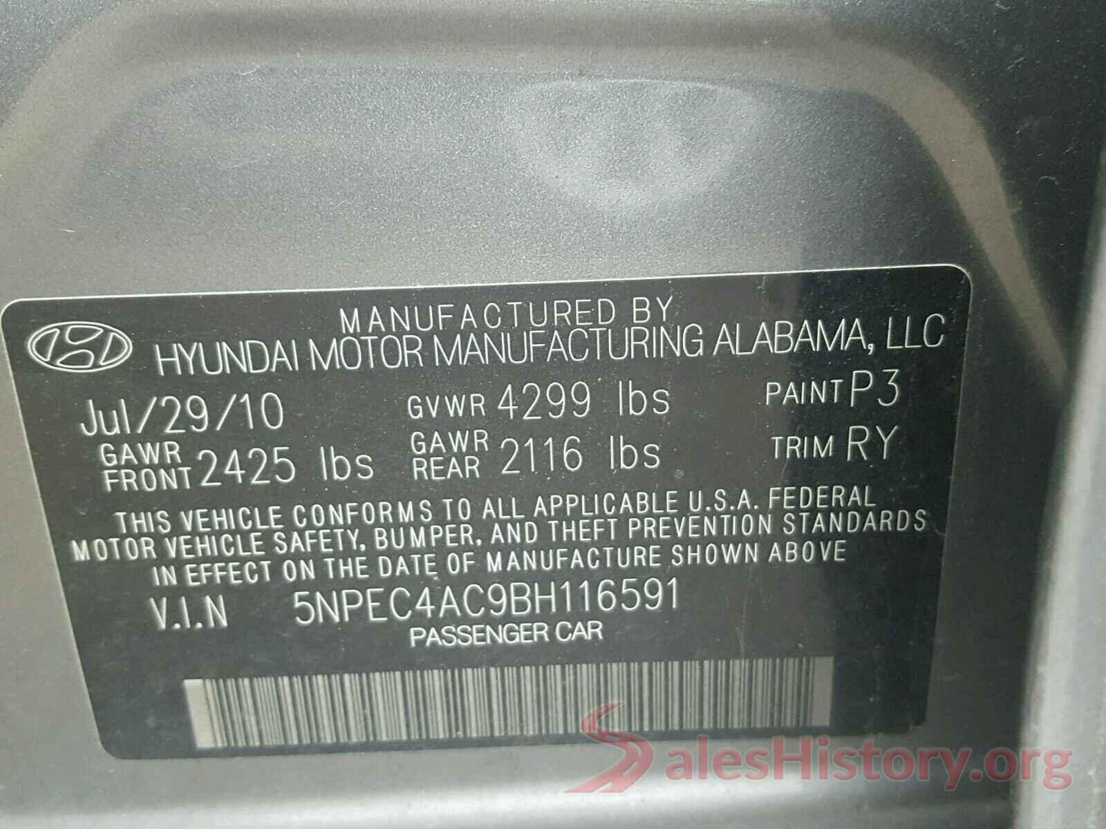 5NPEC4AC9BH116591 2011 HYUNDAI SONATA