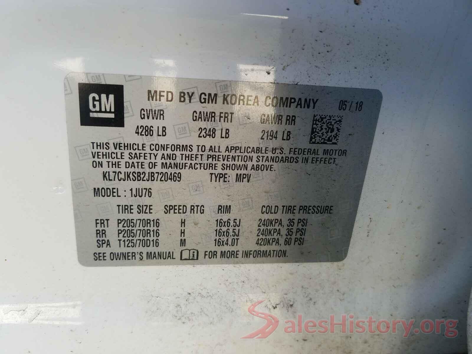 KL7CJKSB2JB720469 2018 CHEVROLET TRAX