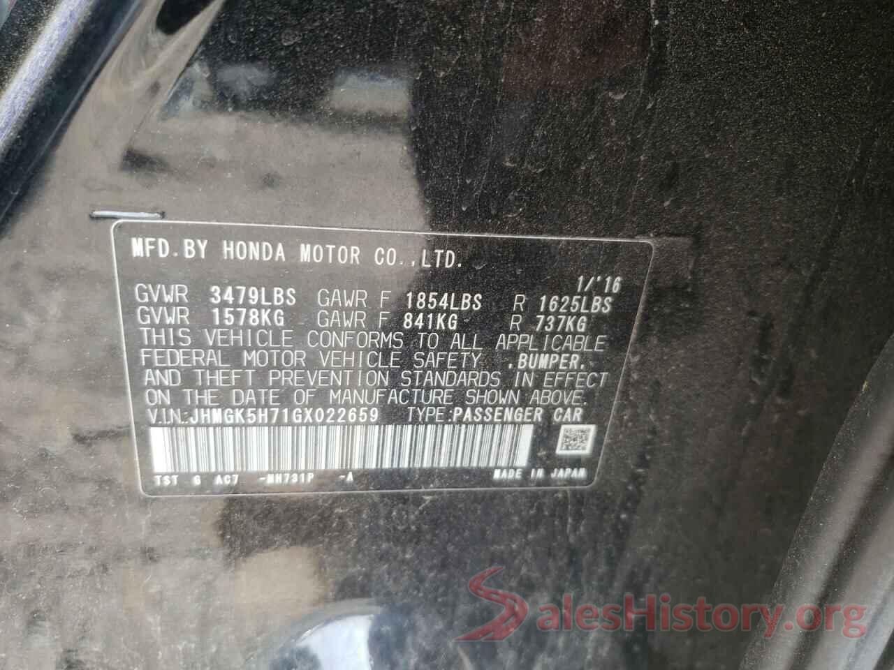 JHMGK5H71GX022659 2016 HONDA FIT