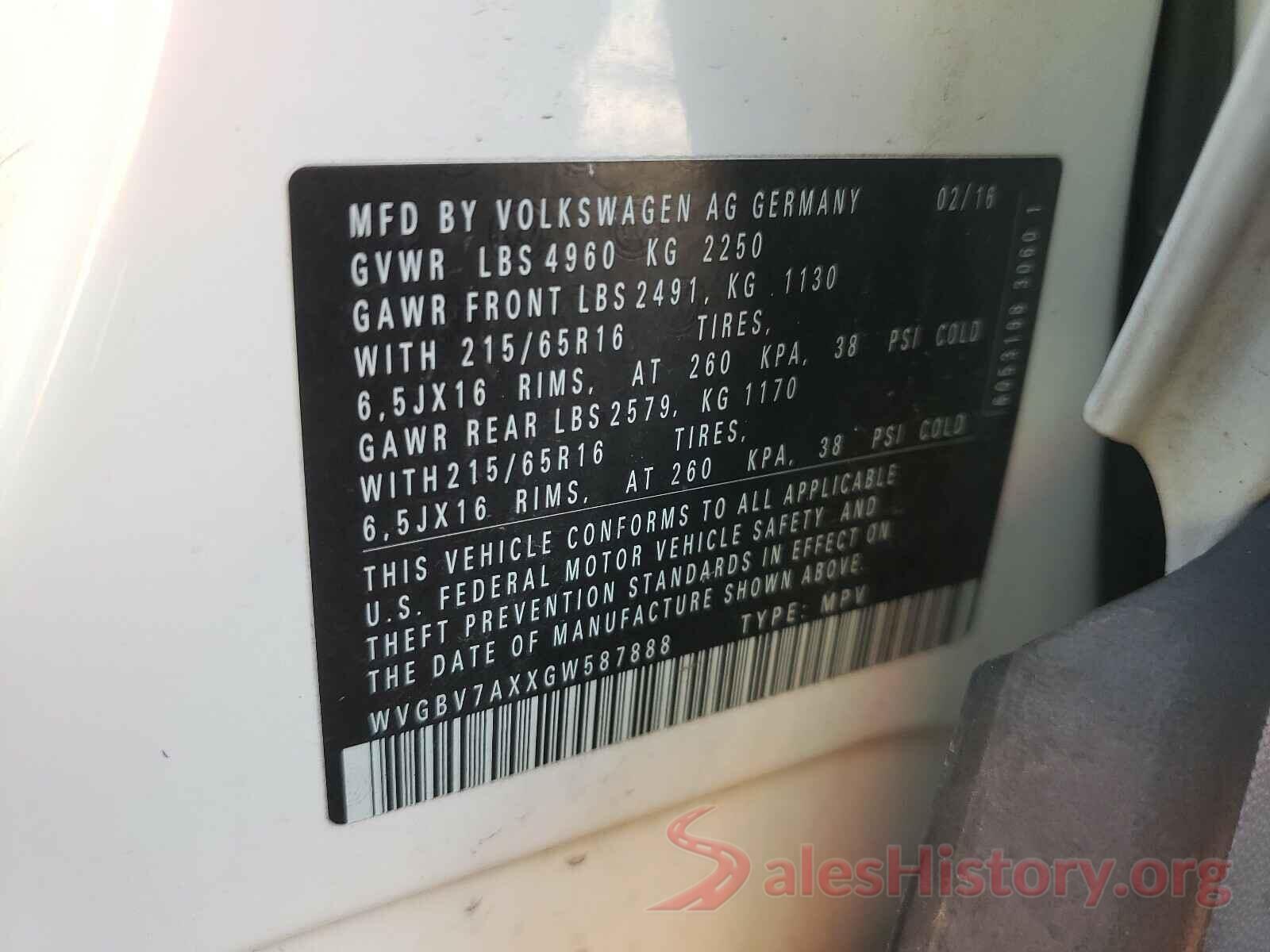 WVGBV7AXXGW587888 2016 VOLKSWAGEN TIGUAN