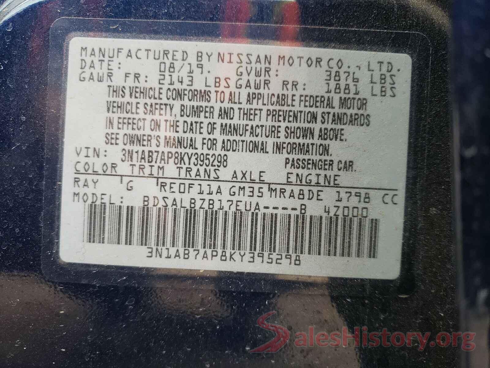 3N1AB7AP8KY395298 2019 NISSAN SENTRA