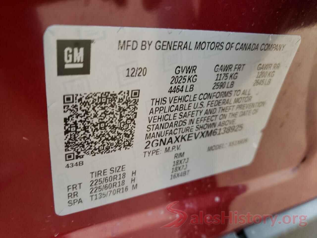 2GNAXKEVXM6138925 2021 CHEVROLET EQUINOX