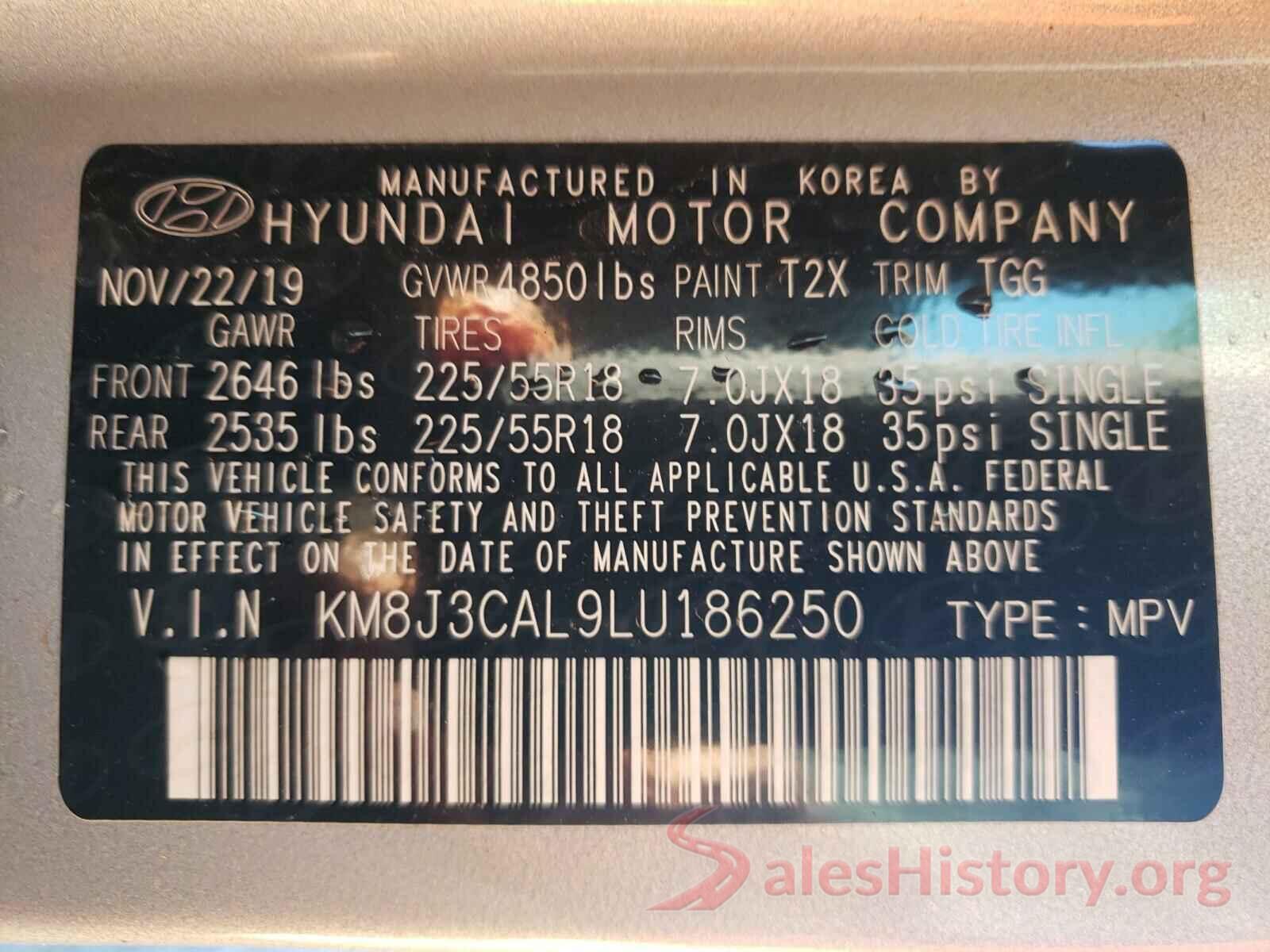 KM8J3CAL9LU186250 2020 HYUNDAI TUCSON