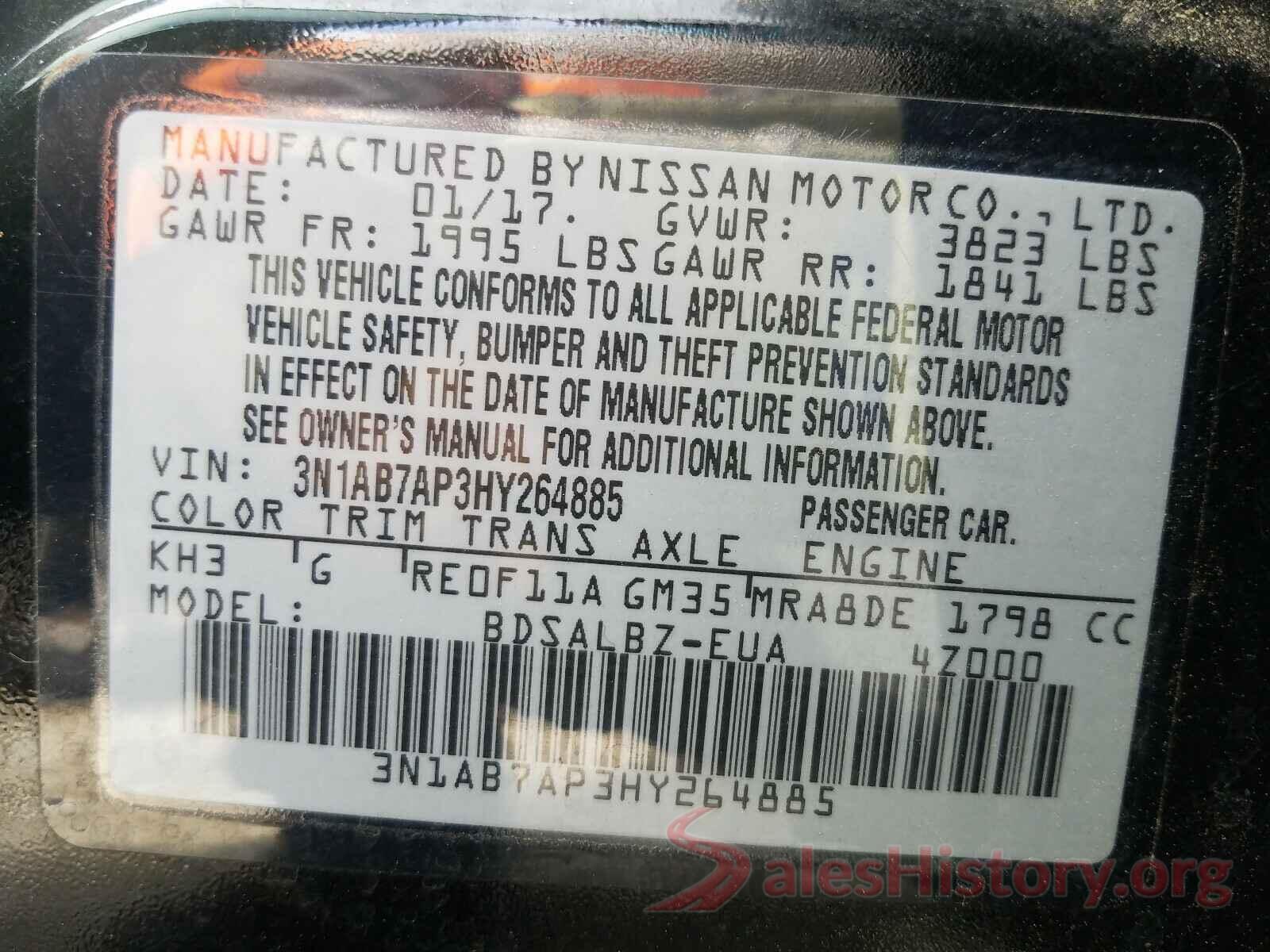 3N1AB7AP3HY264885 2017 NISSAN SENTRA