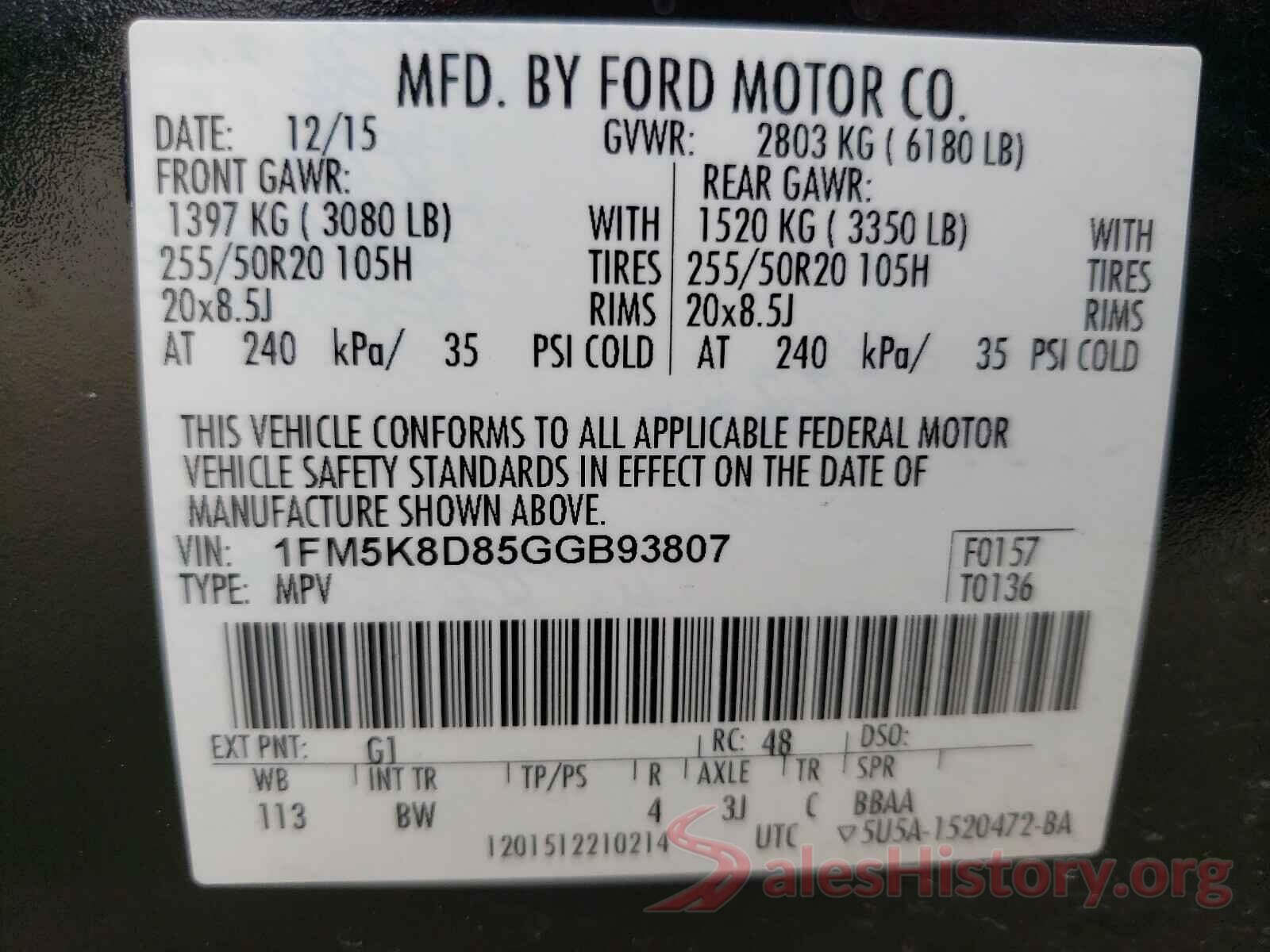 1FM5K8D85GGB93807 2016 FORD EXPLORER