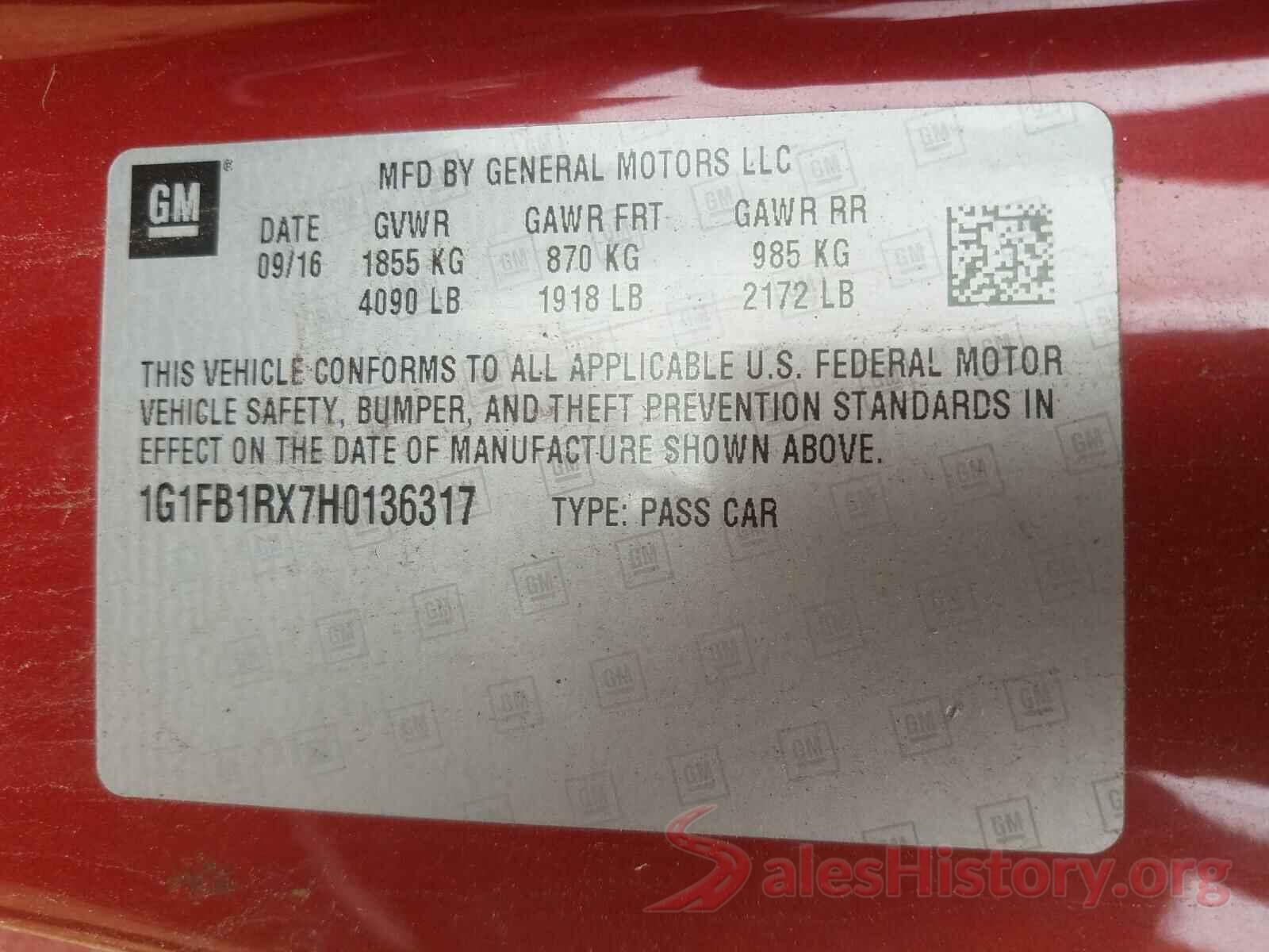 1G1FB1RX7H0136317 2017 CHEVROLET CAMARO