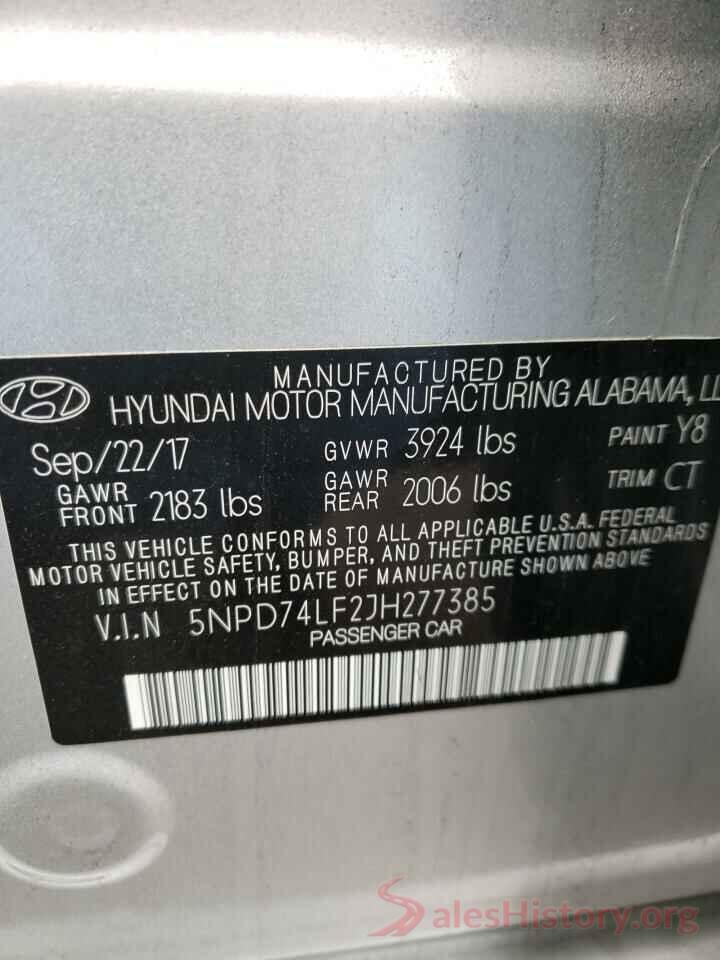 5NPD74LF2JH277385 2018 HYUNDAI ELANTRA